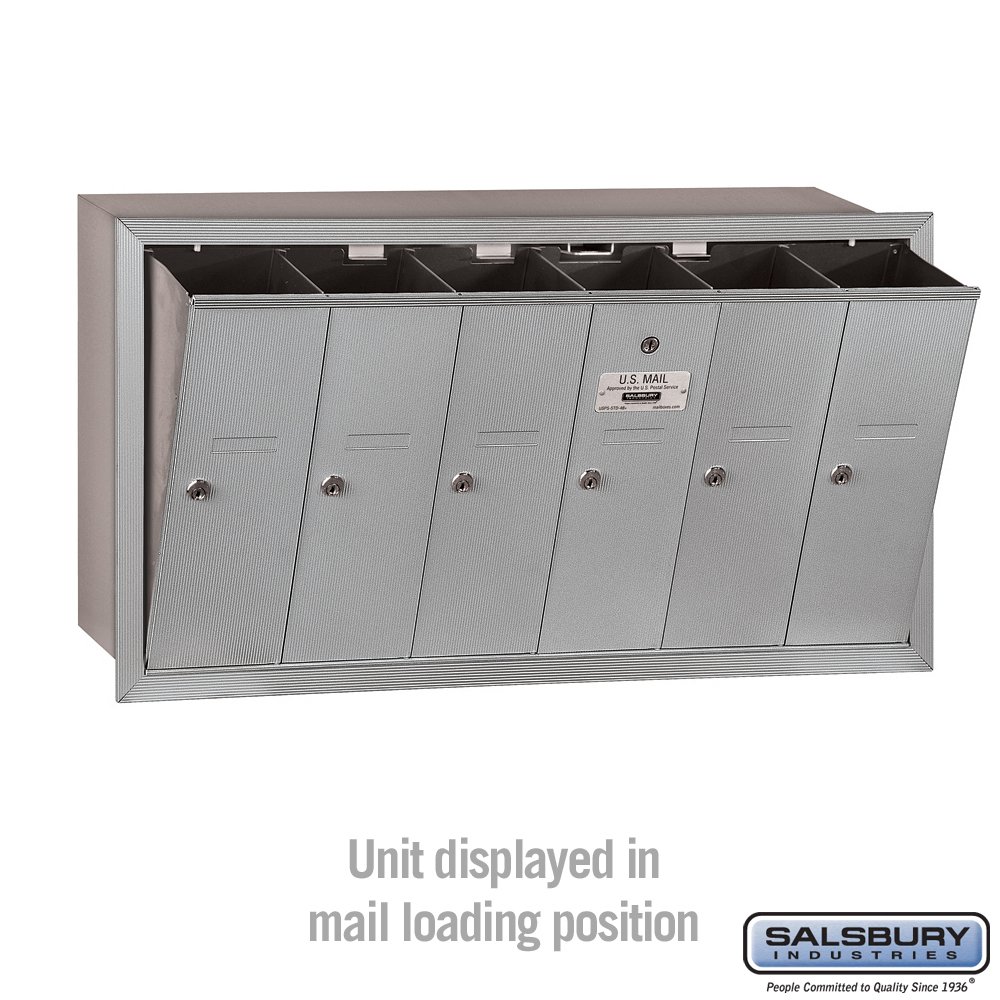 Salsbury Industries 3506ARU 6-Door Recessed Mounted Vertical Mailbox - USPS Approved Aluminum Mailbox for Apartment Buildings & Commercial Properties