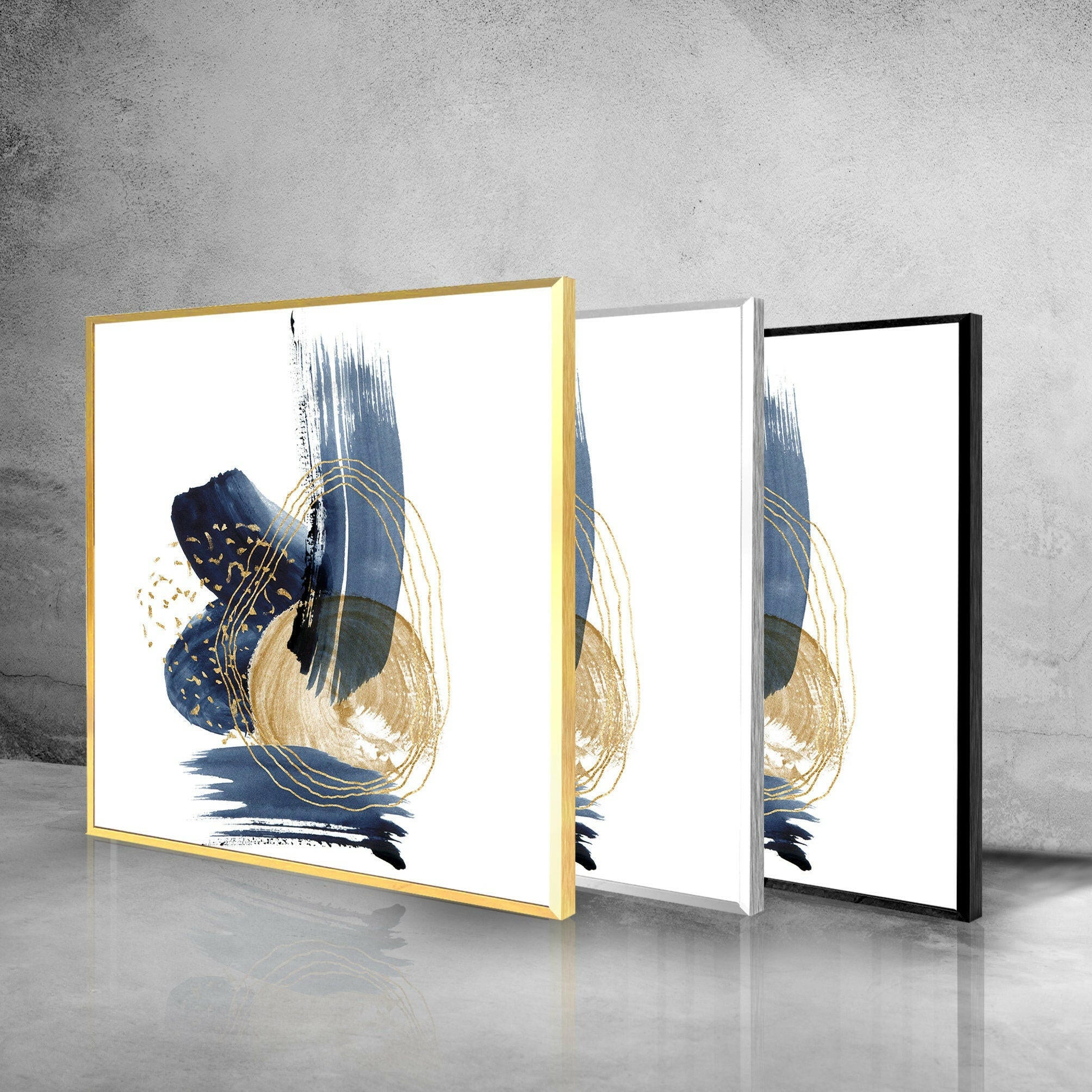 Blue Gold Abstract Painting Glass Wall Art - Modern Home Decor for Living Room, Bedroom & Office - Handmade Glass Wall Hanging for Unique Interior Design
