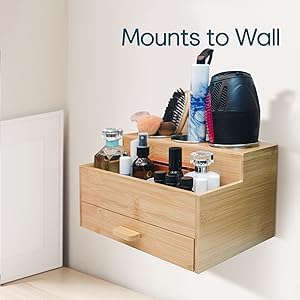 Bamboo Hair Tool Storage Organizer for Bathroom, Kitchen & Makeup | Perfect for Storing Blow Dryer, Straightener & Brushes | Space-Saving Vanity & Travel Organizer