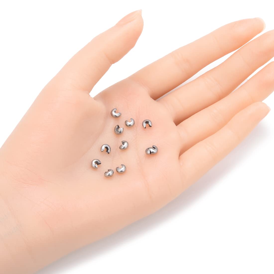 200pcs 304 Stainless Steel Hypoallergenic Crimp Bead Covers 4mm (0.16 Inch) - Small Loose Beads for Jewelry Making - DIY Bracelets, Necklaces & Earrings for Women & Men - Durable & Tarnish-Free