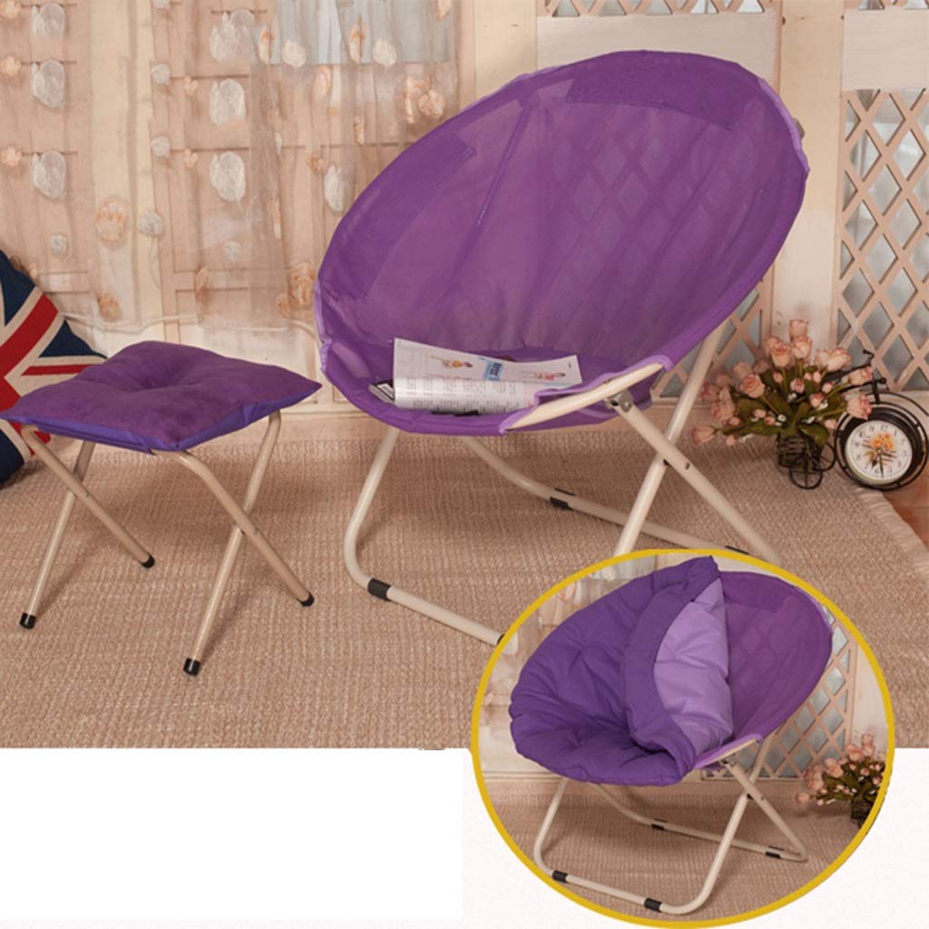 Foldable Moon Chair Lounge Chair for Adults - Purple Round Sun Lounger with Detachable Cushion & Bonus Stool | Perfect for Indoor Relaxation, Outdoor Patio, Reading Nook & Bedroom Lounging