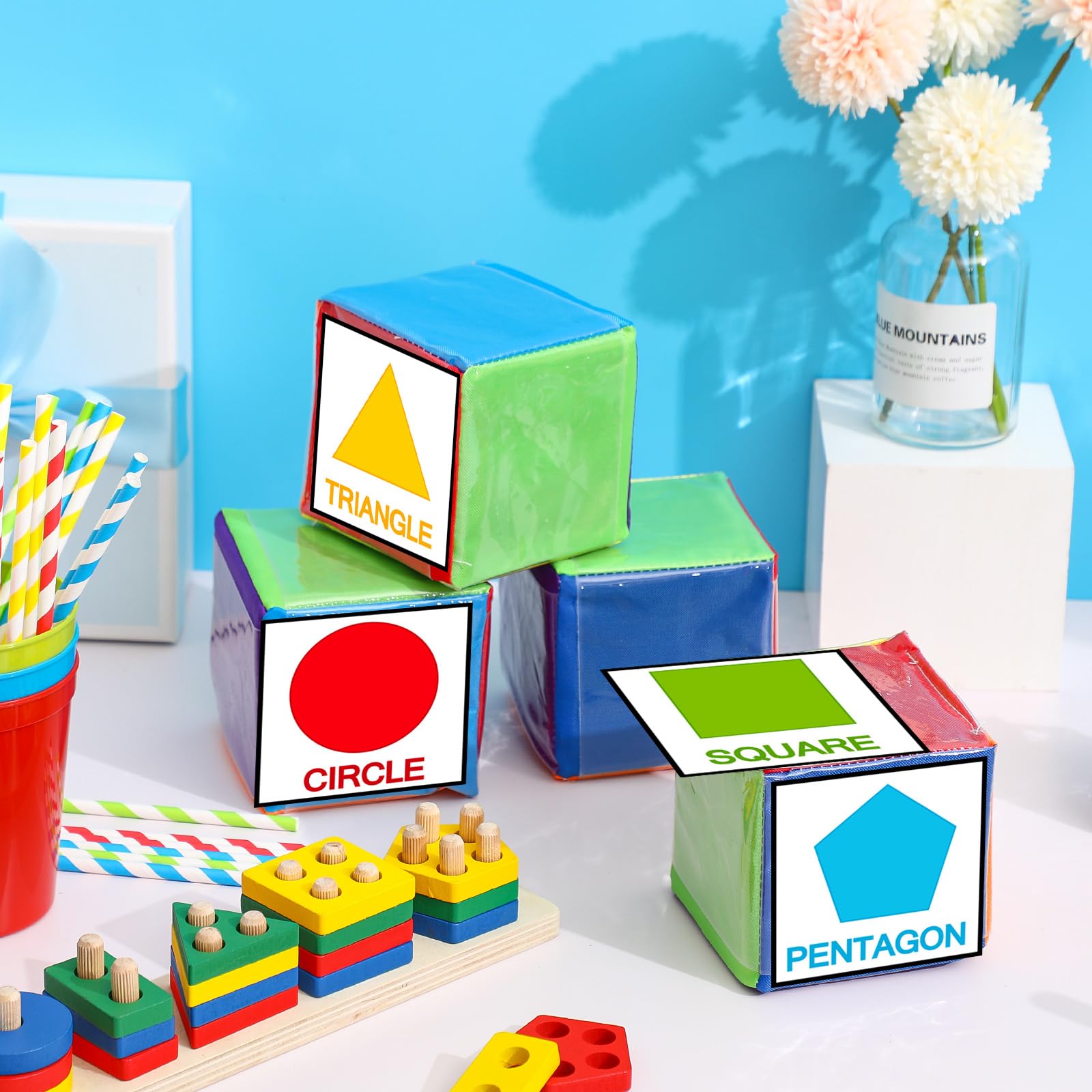 **Yilloog 4-Piece Large Foam Dice Set with Pockets - DIY Educational Game for Kids, Soft Stacking Blocks for Early Learning & Teaching (3.94 Inch, Stylish Colors) - Perfect for Classroom, Playroom & Toddler Activities**