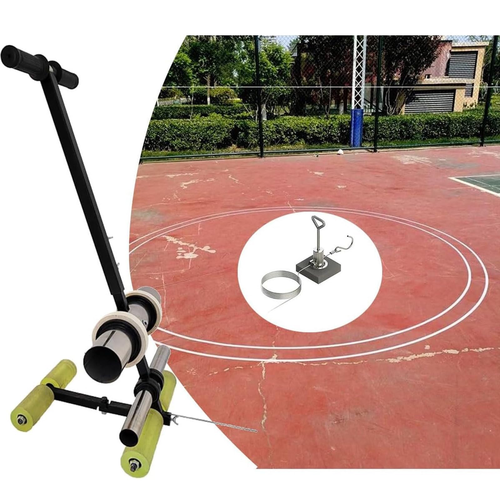 Professional Hand-Push Athletic Field Striping Machine - Basketball Court & Driveway Line Marker with Circle Drawing Tool | Perfect for Sports Courts, Parking Lots & Playgrounds
