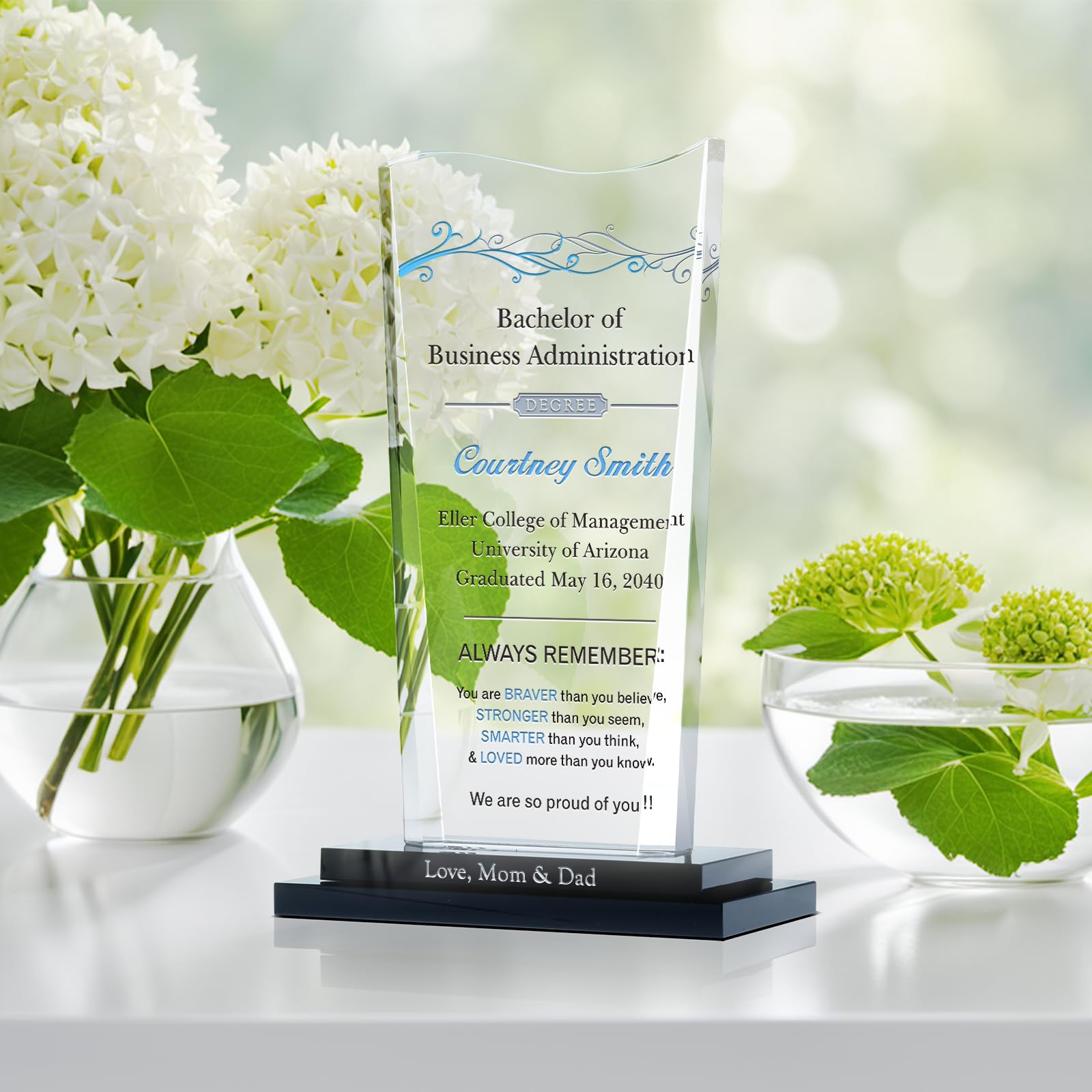 Personalized College Graduation Gift for Him & Her - Custom Engraved Crystal with Name, Degree & School - Unique Graduation Present from Parents to Son or Daughter (7.5 Inch) - Perfect for Graduation Ceremonies, Office Decor & Keepsake Display