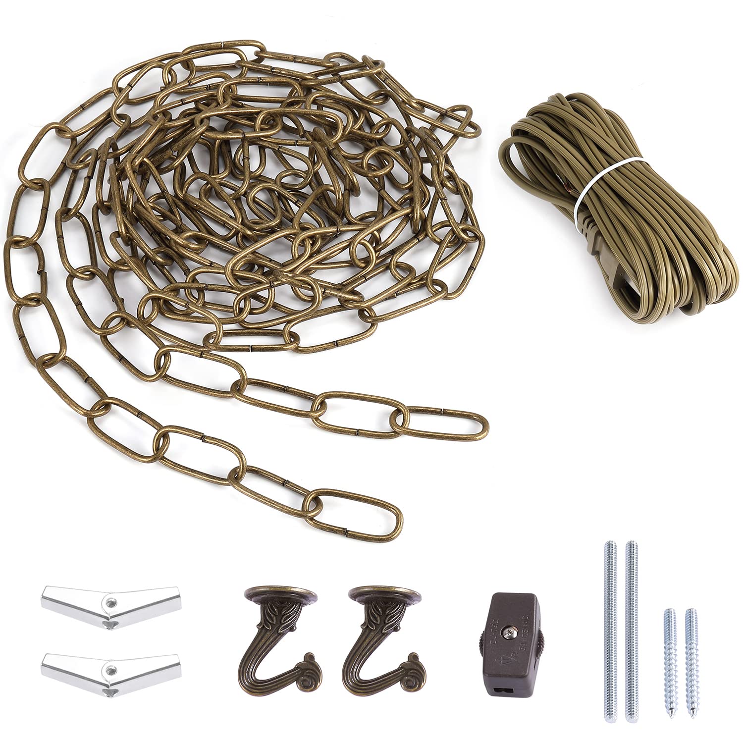 Canomo Vintage Swag Light Kit - 12ft Chandelier Chain & 15ft Light Cord - Antique Brass Finish - Easy Installation for Chandeliers, Pendant Lights & Ceiling Fans - Perfect for Dining Rooms, Bedrooms & Home Decor