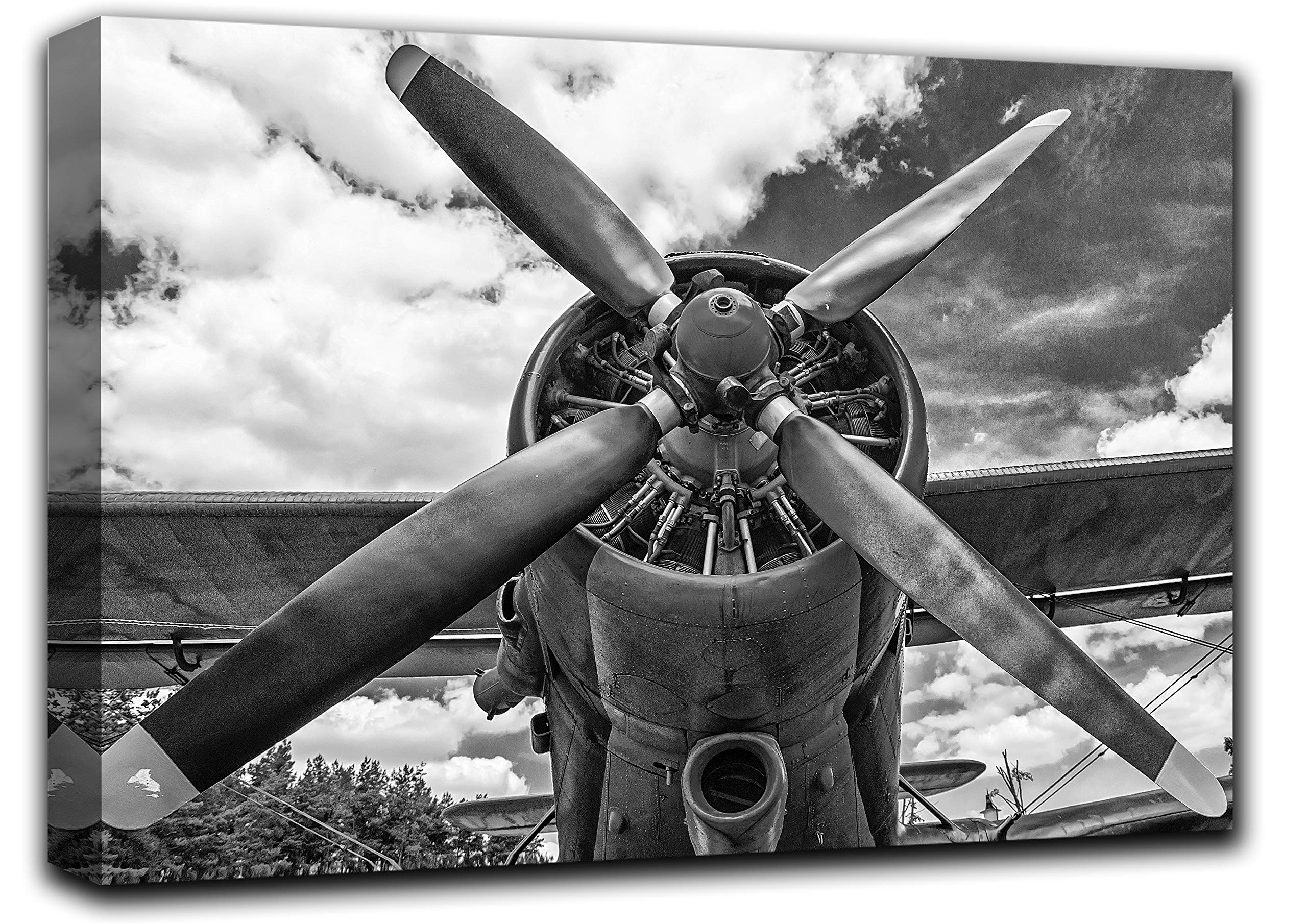Vintage Airplane Propeller Wall Art Decor - Aviation Themed Canvas Painting Poster Print for Living Room & Office - 27x40 Inch Wall Decoration Set - Perfect for Home, Office, Bar, and Man Cave Decor