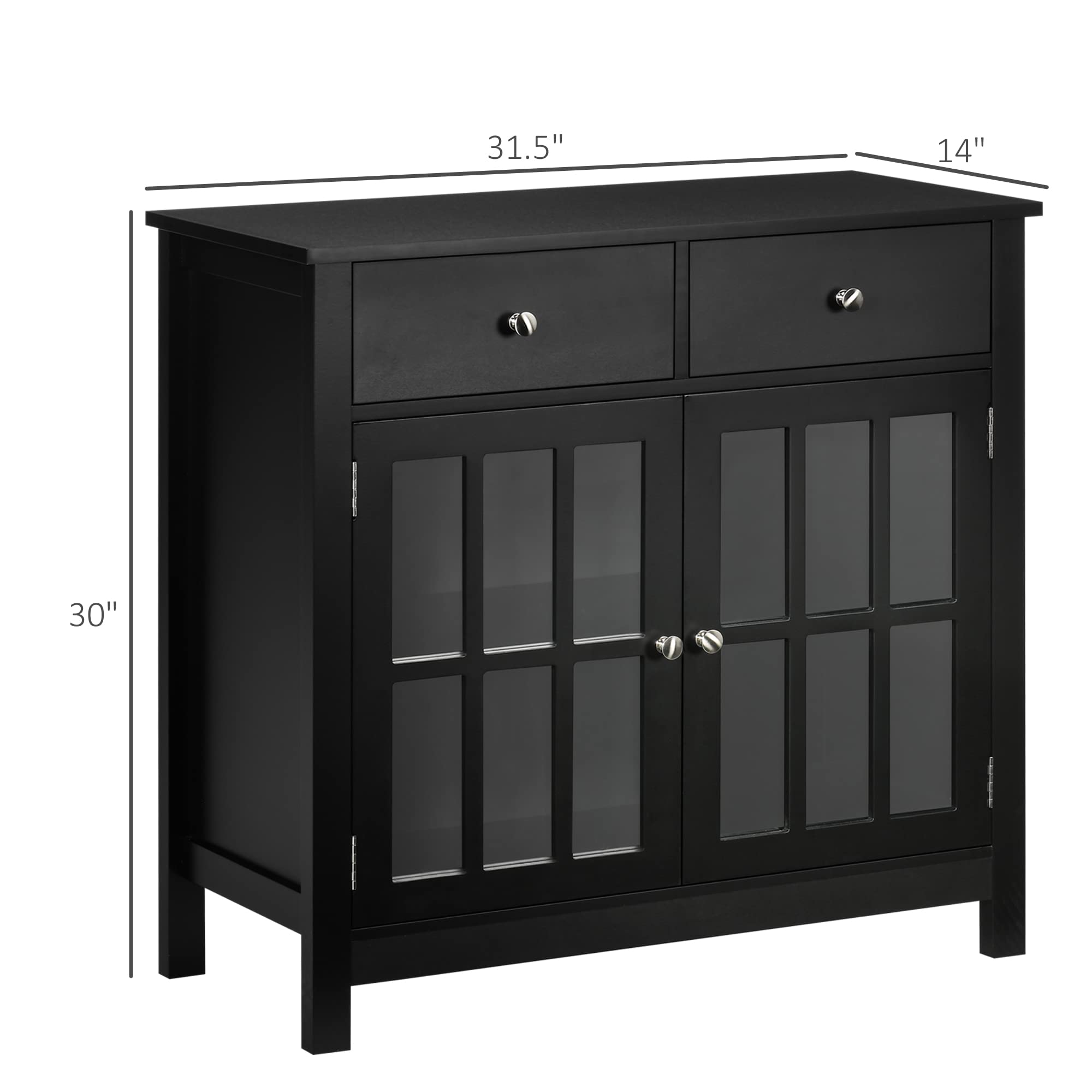 HOMCOM Sideboard Buffet Cabinet with Glass Doors - Adjustable Shelf & 2 Drawers - Modern Accent Kitchen Storage Cabinet in Black - Perfect for Dining Room, Kitchen Organization & Home Decor