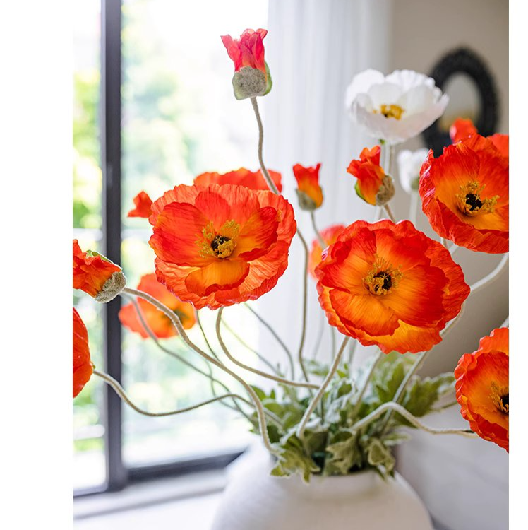 Large 41-Inch Tall Silk Poppy Flower Stem - Realistic Artificial Floral Decor for Home, Wedding, Office & Event Arrangements