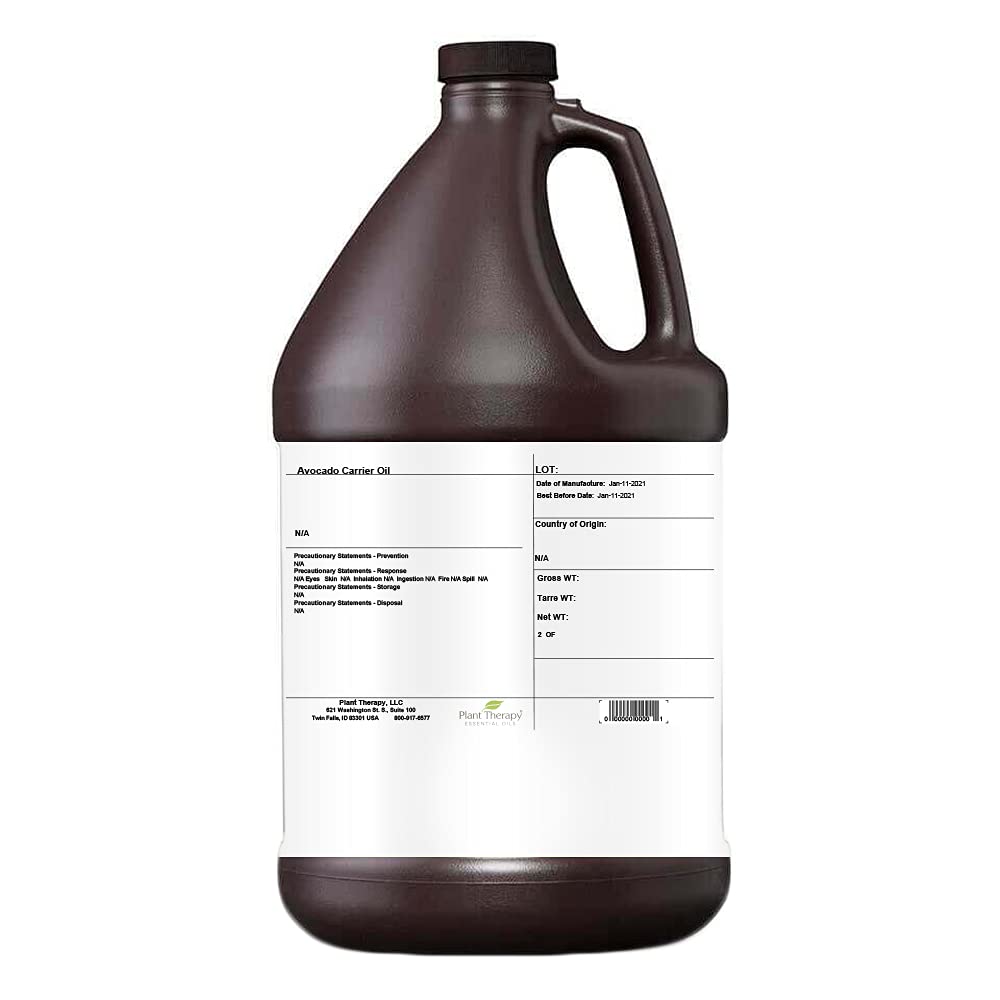 Plant Therapy Avocado Carrier Oil 1 Gallon - 100% Pure Cold Pressed Base Oil for Aromatherapy, Essential Oils & Massage - Perfect for DIY Skincare, Hair Care & Relaxation Therapy