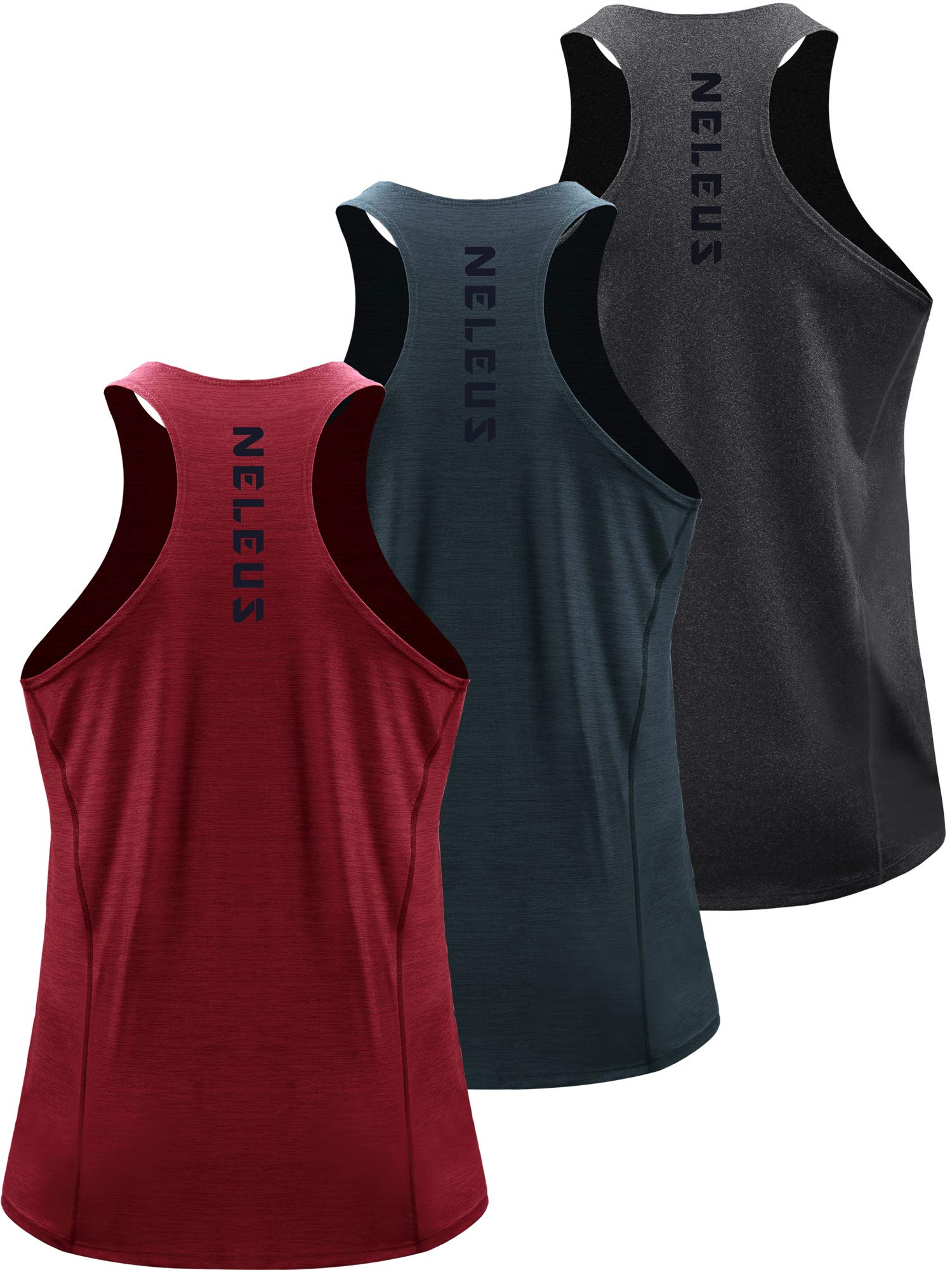 NELEUS Men's 3 Pack Running Tank Tops - Moisture Wicking Quick Dry Athletic Shirts - Y-Back Workout Tank Tops for Gym, Jogging & Summer Sports