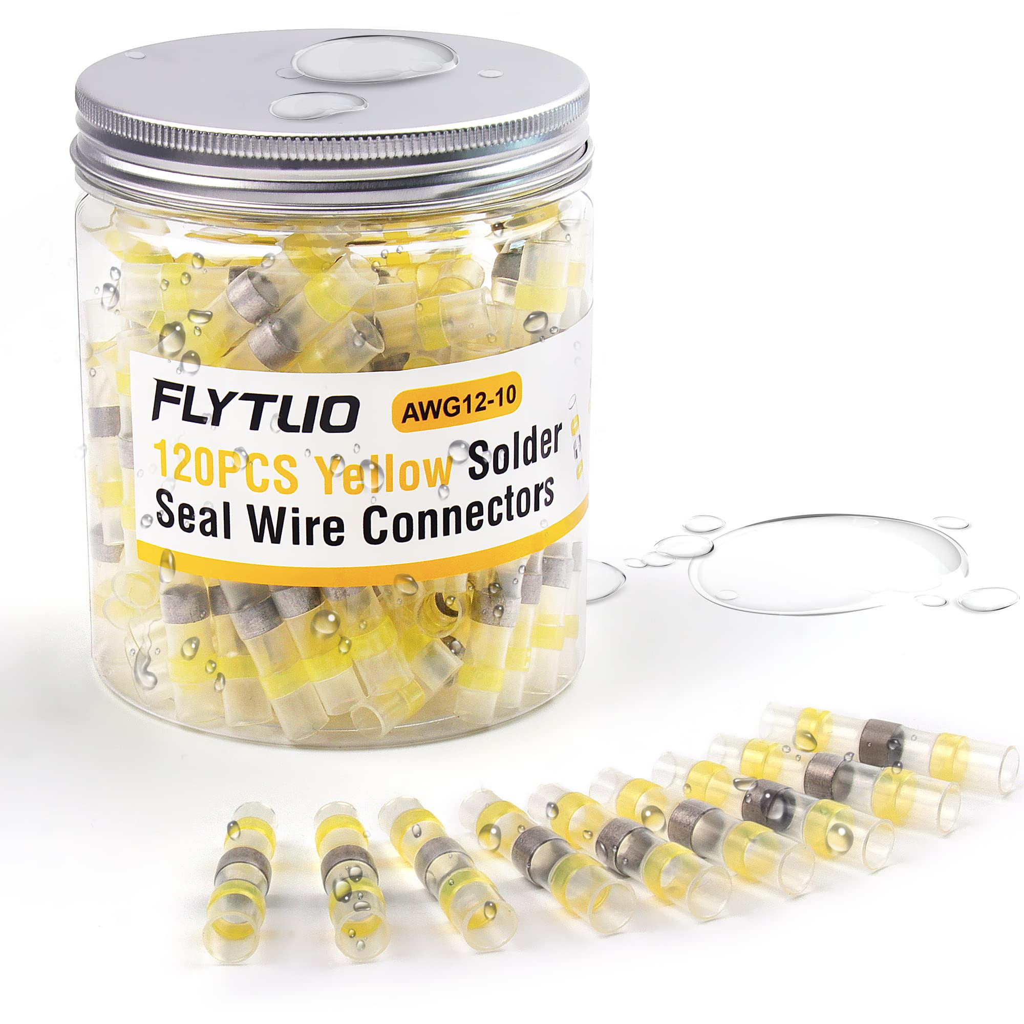 120PCS Yellow Solder Seal Wire Connectors - AWG12-10 Waterproof Heat Shrink Butt Connectors for Marine, Electrical & Electronics - Ideal for Boat Wiring, Automotive Repairs and DIY Electrical Projects