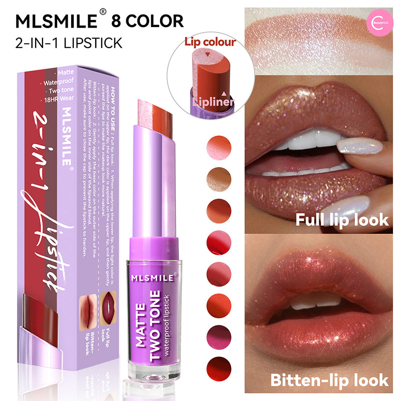 MLSMILE Two Tone Lipstick - Long Lasting Matte & Glossy Dual Color Lipstick for Women - Perfect for Day & Night Makeup Looks