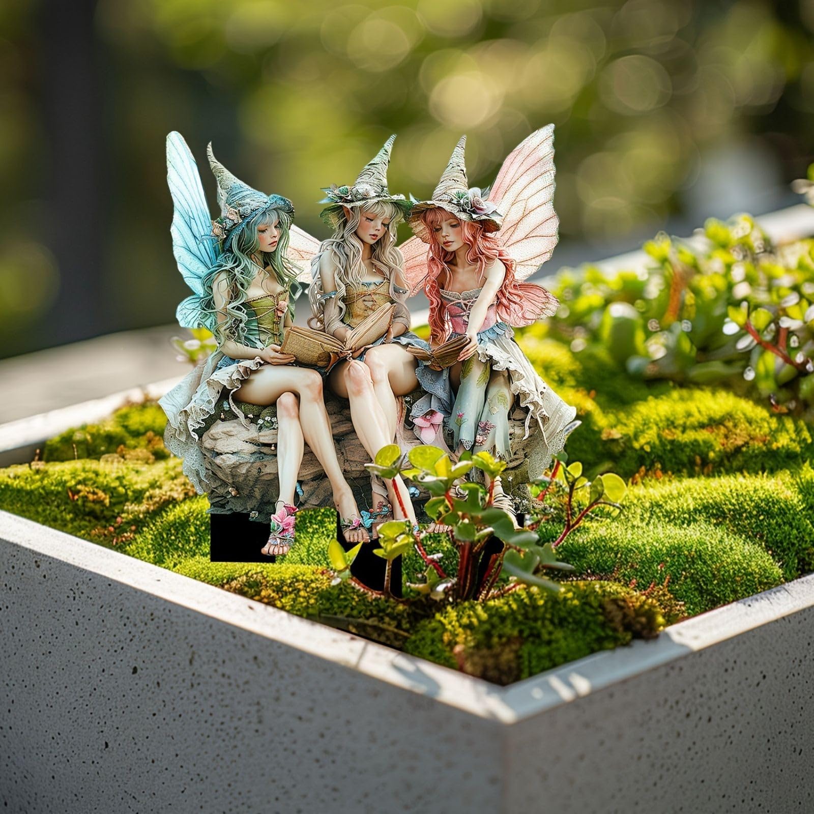 Bohemian DIY Acrylic Flower Pot Decor - Handmade Fairy Garden Accessories with Elf Sisters Figurines for Home, Office & Outdoor Decor | Perfect for Fairy Gardens, Terrariums & Gift Giving