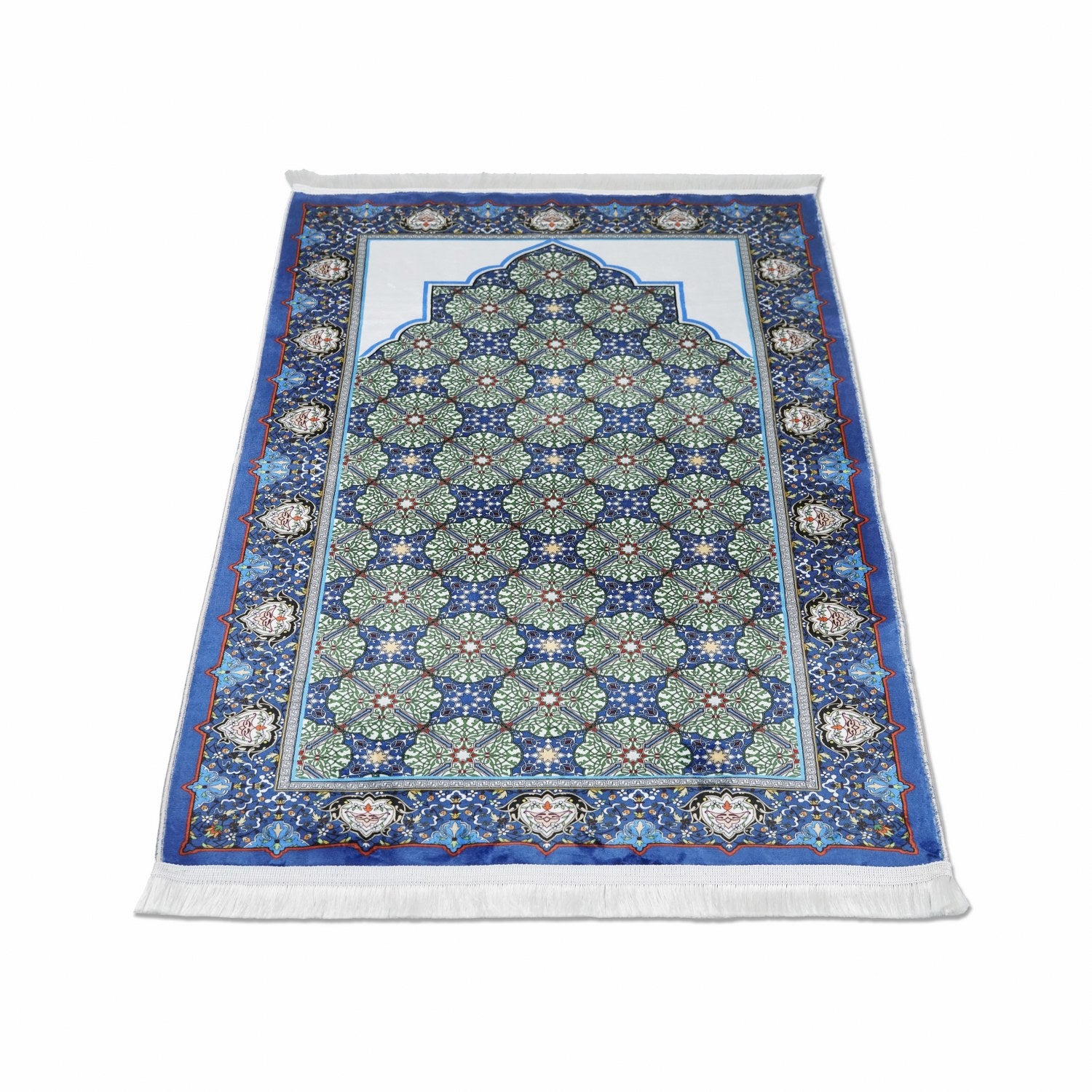 Premium Islamic Prayer Rug - Blue & Green Tile Design for Home, Mosque & Travel - Soft & Durable Muslim Prayer Mat for Daily Salah