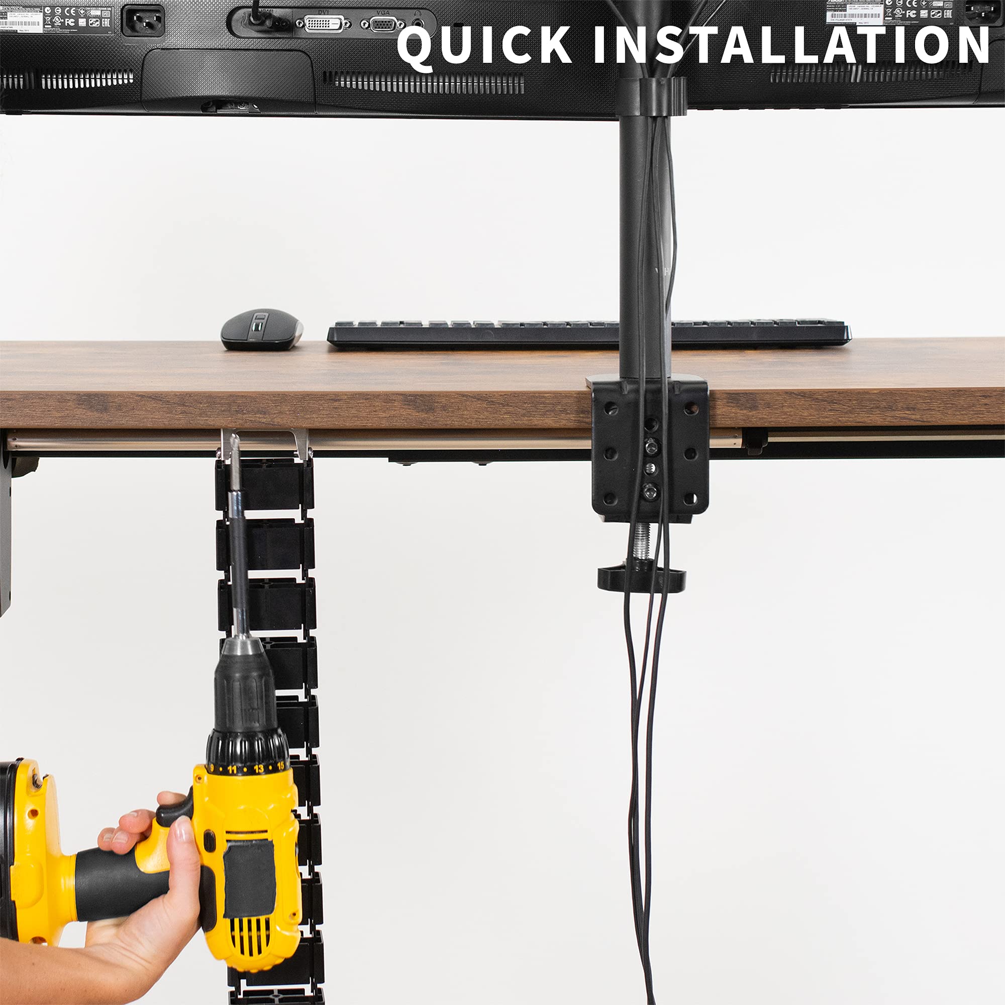 VIVO Under Desk Cable Management Kit - Adjustable 4-Port Wire Organizer for Home Office, Black (DESK-AC01C) | Perfect for Computer, Monitor & TV Cord Organization Under Workstations