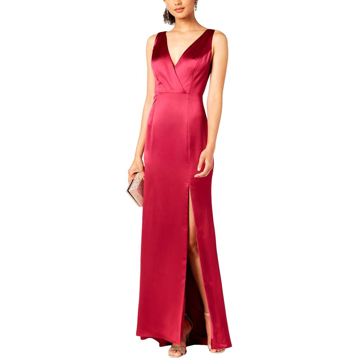 Adrianna Papell Women's Sleeveless Faux Wrap Cocktail Dress - Light Satin Fabric with High Slit for Evening Parties, Weddings & Special Occasions