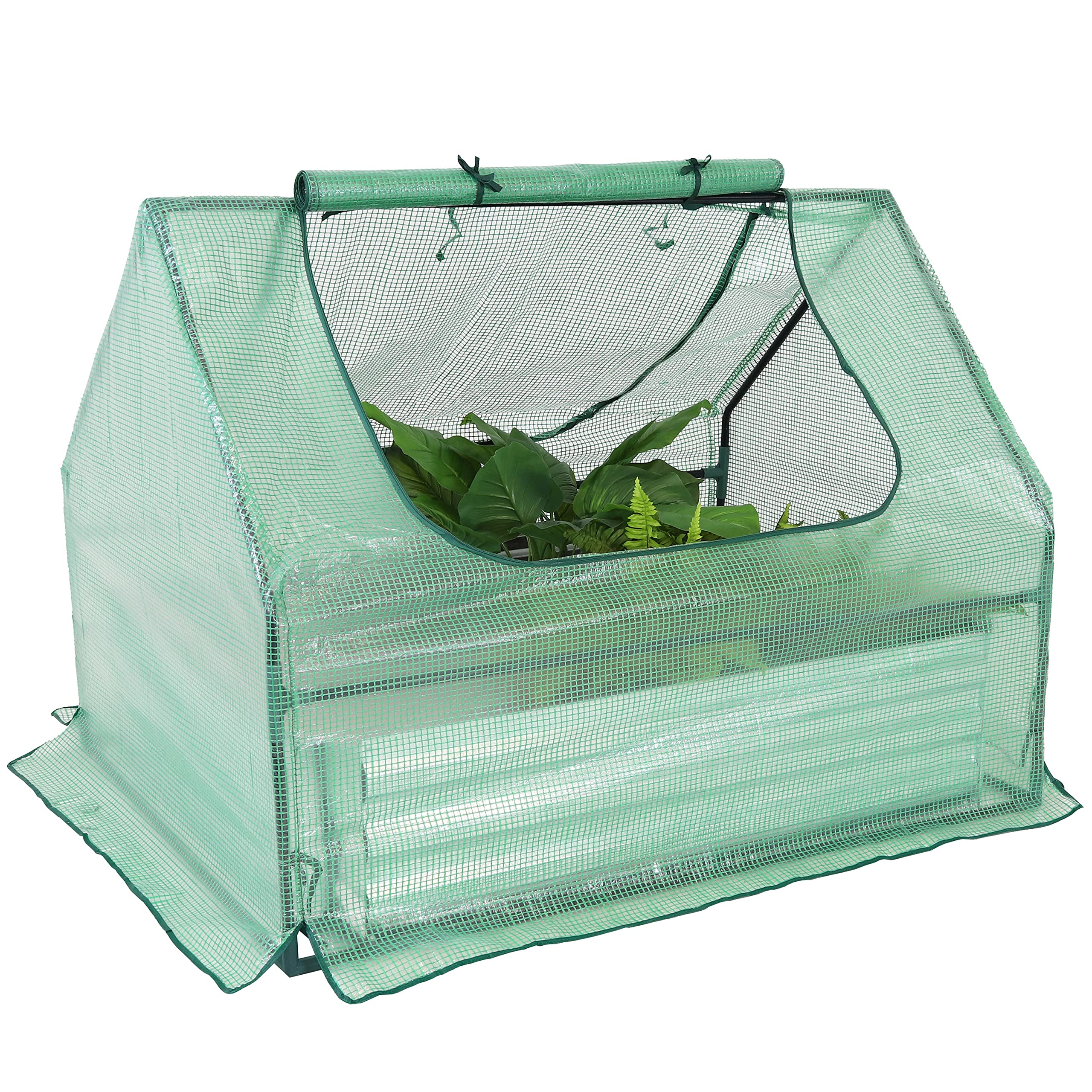 4' x 3' Sunnydaze Raised Garden Bed with Cover - Outdoor Mini Greenhouse Kit with 2 Zippered Doors (Green) | Perfect for Backyard Gardening, Seed Starting & Plant Protection