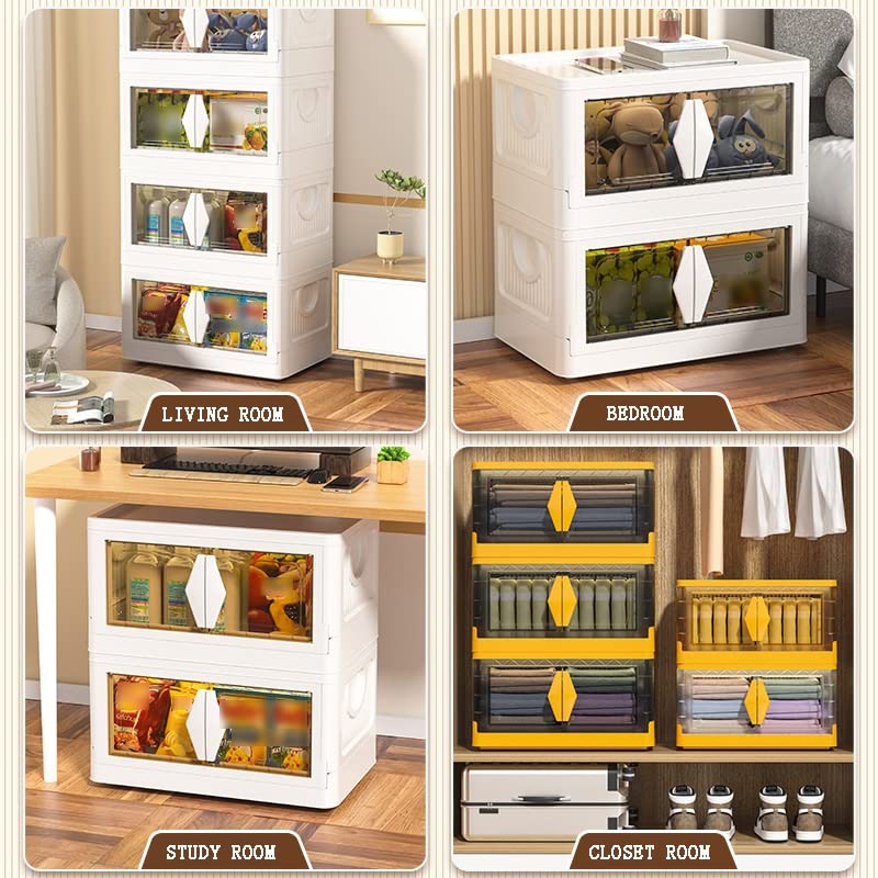Large Acrylic Folding Storage Containers with Clear Front Window & Top Lid - 70x39x129cm Plastic Storage Box for Home Organization (Yellow Teal) - Perfect for Closet, Pantry, Office & Toy Storage