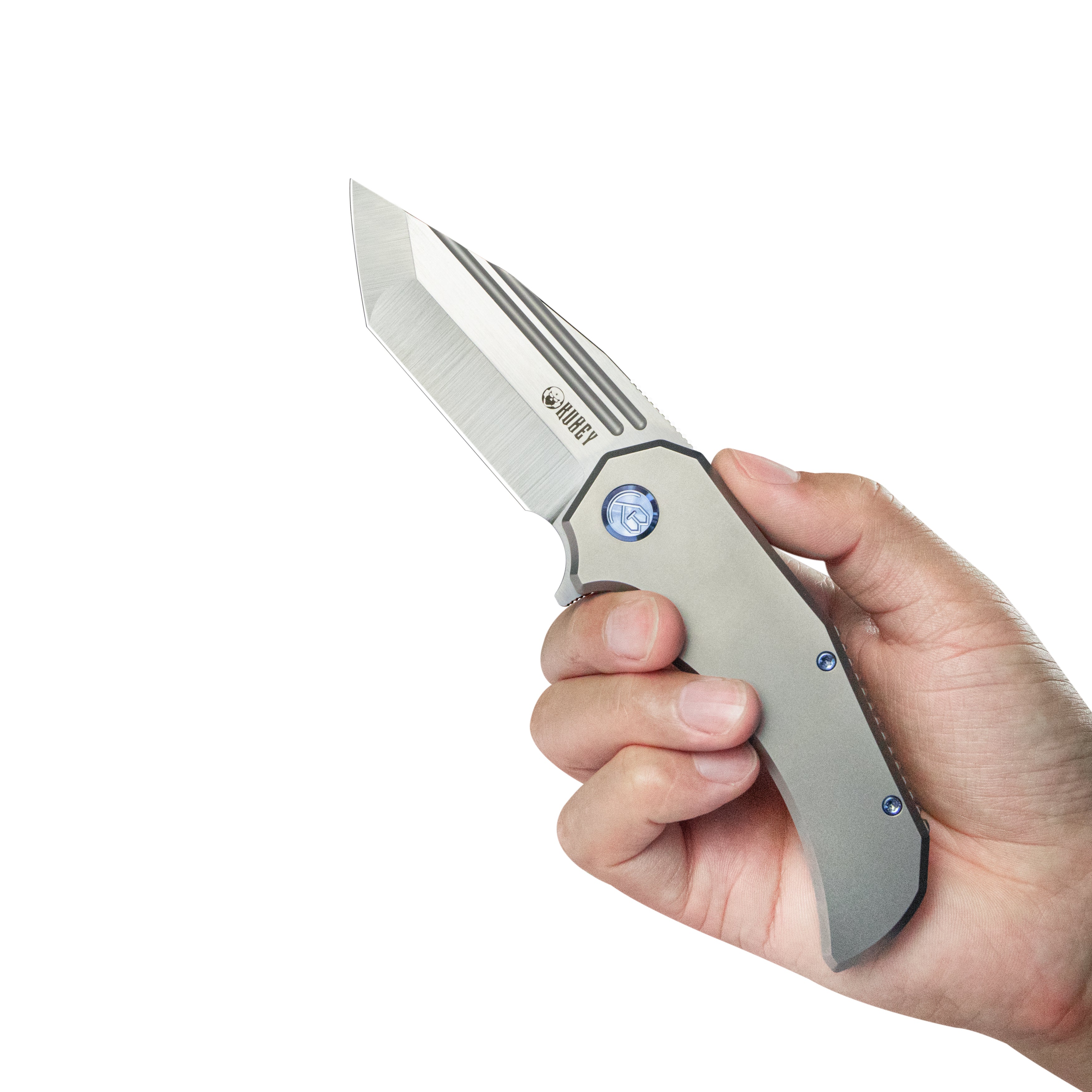 Premium M390 Steel Tanto Folding Knife - Gray Titanium Handle Camping & Outdoor Survival Tool - EDC Tactical Knife for Hiking, Hunting, and Bushcraft