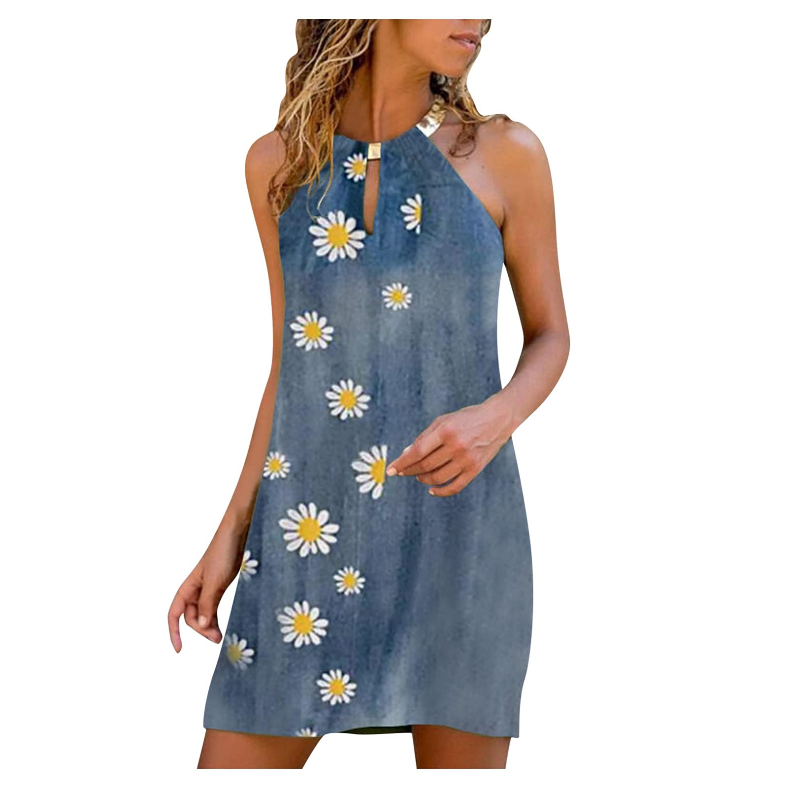 Women's Summer Casual Sleeveless V-Neck Mini Dress - Flowy Beach Tank Dress with Cutout Detail, Perfect for Vacation, Party & Everyday Wear