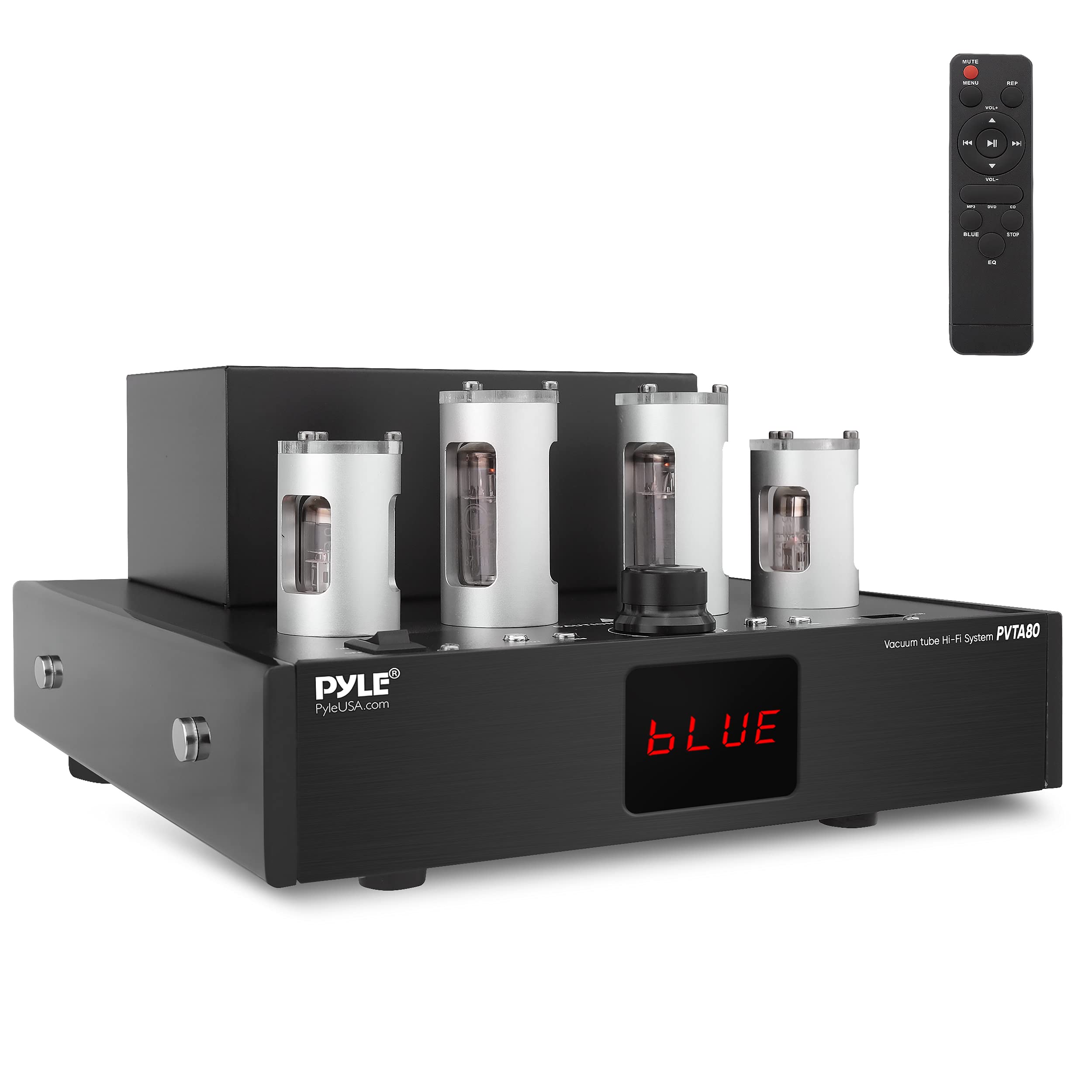 Pyle 500W Bluetooth Tube Amplifier Receiver - Hi-Fi Stereo Power Amplifier with 4 Vacuum Tubes, USB, CD/DVD Input & Subwoofer Output for Home Theater & Desktop Audio | Perfect for Vinyl Records, Gaming & Music Streaming
