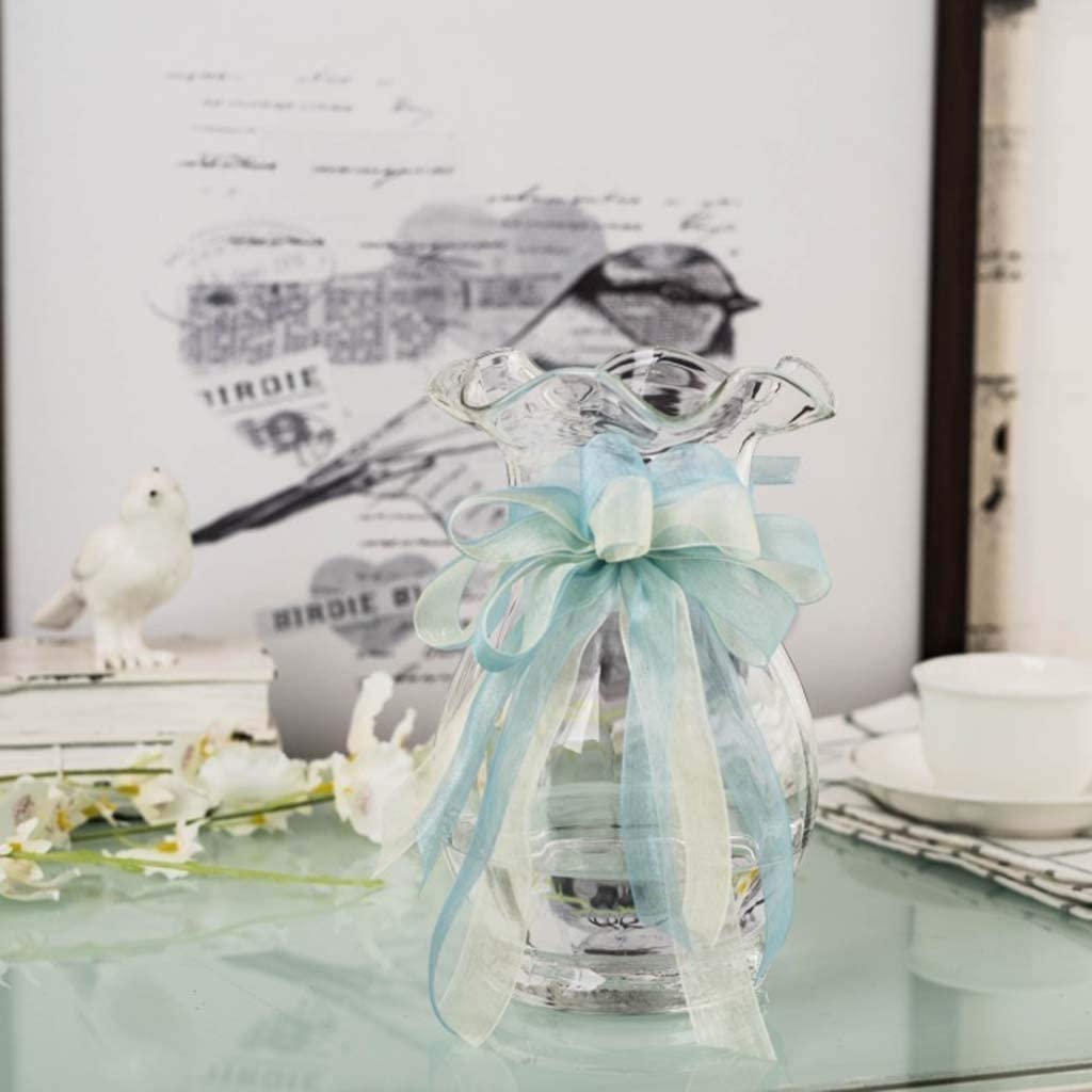 Large Transparent Glass Sculpture Vase with Ribbon Lotus Leaf Design - 16x13x30cm Home Decor for Living Room, Lily Flower Arrangement, Wedding Centerpiece & Modern Interior Decoration