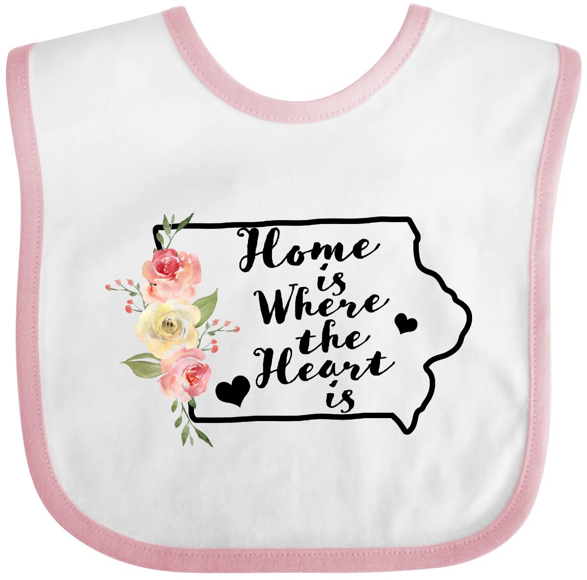 Inktastic Iowa Home Is Where the Heart Is - Watercolor Floral Baby Bib for Newborns & Infants - Soft, Absorbent & Adorable for Feeding Time, Playdates & Photo Shoots