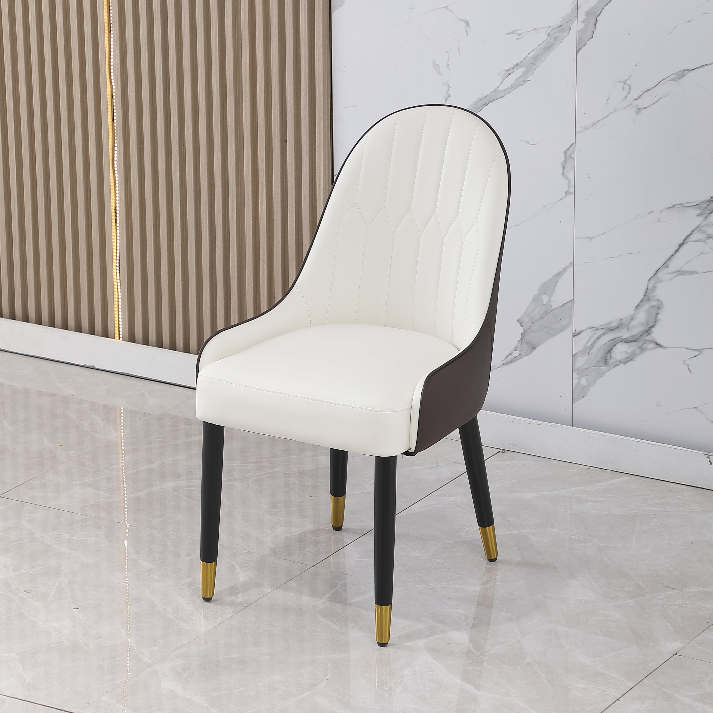 Modern PU Leather Dining Chairs Set of 2 - White Upholstery with Brown Metal Legs - Perfect for Kitchen, Dining Room & Breakfast Nook