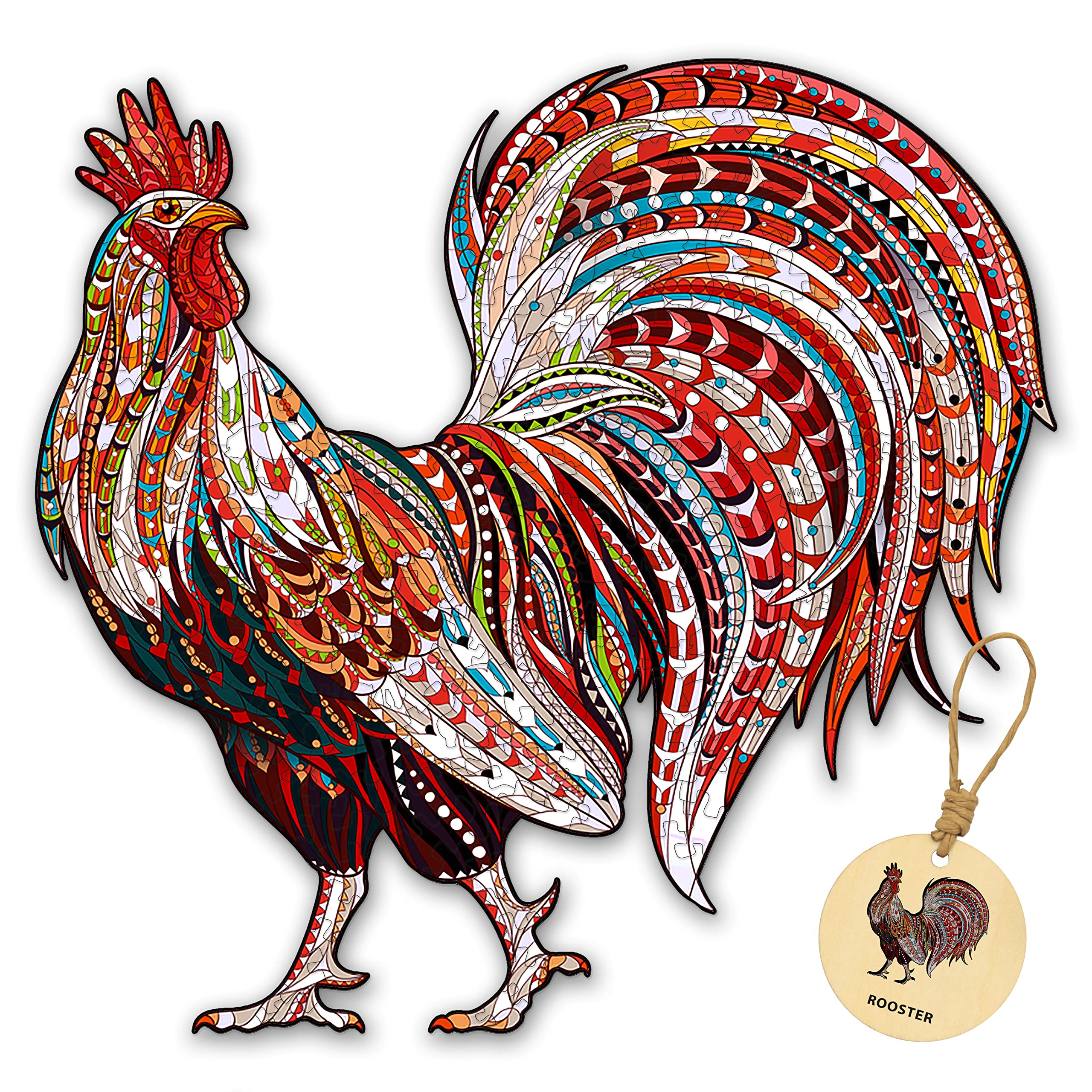 DEPLEE Wooden Jigsaw Puzzles for Adults and Kids - 300 Piece Rooster Shaped Animal Puzzle, Unique Wooden Brain Teaser Game for Family & Friends | Fun Educational Activity for Home, Classroom or Gift Giving
