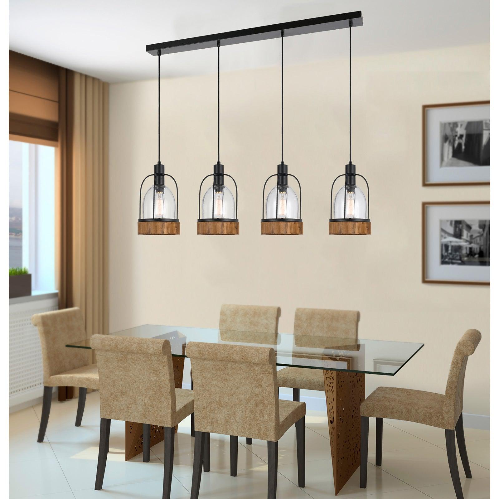 Cal Lighting 60W X 4 Beacon Island Light Fixture - Modern Pendant Lighting for Kitchen Island, Dining Room & Bar Counter - Dimmable LED Chandelier with Clear Glass Shades