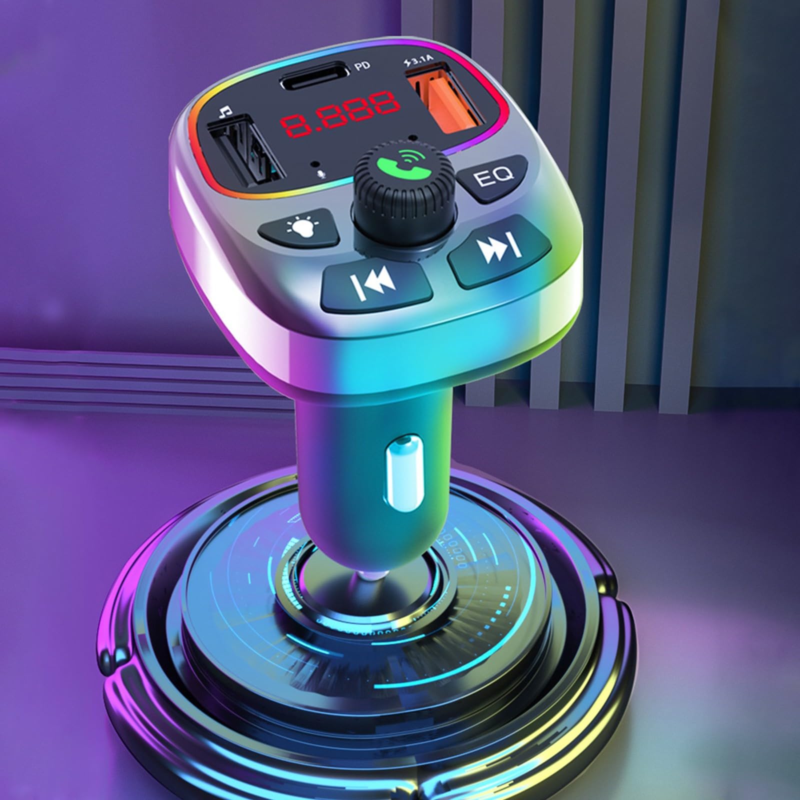Wireless Bluetooth FM Transmitter Car Kit - Hands-Free Calling, MP3 Music Player, Dual USB Charger with Voltage Display - Compatible with iPhone, Android Smartphones & Tablets - Perfect for Road Trips & Commuting