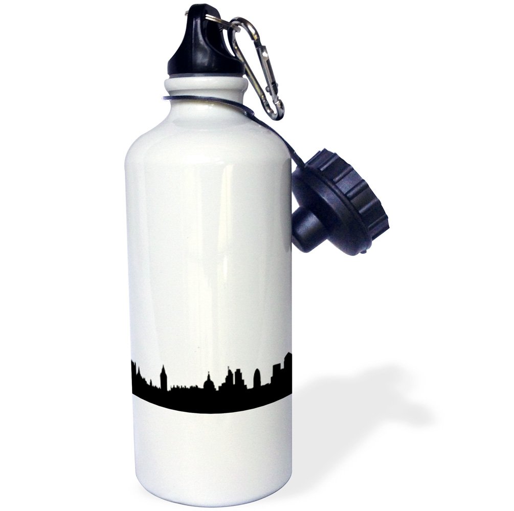 3D Rose London Skyline Silhouette Water Bottle - 21 oz White Insulated Sports Bottle with Black & White British Design | Perfect for Gym, Hiking, Travel & Office Use | UK Souvenir Gift Idea