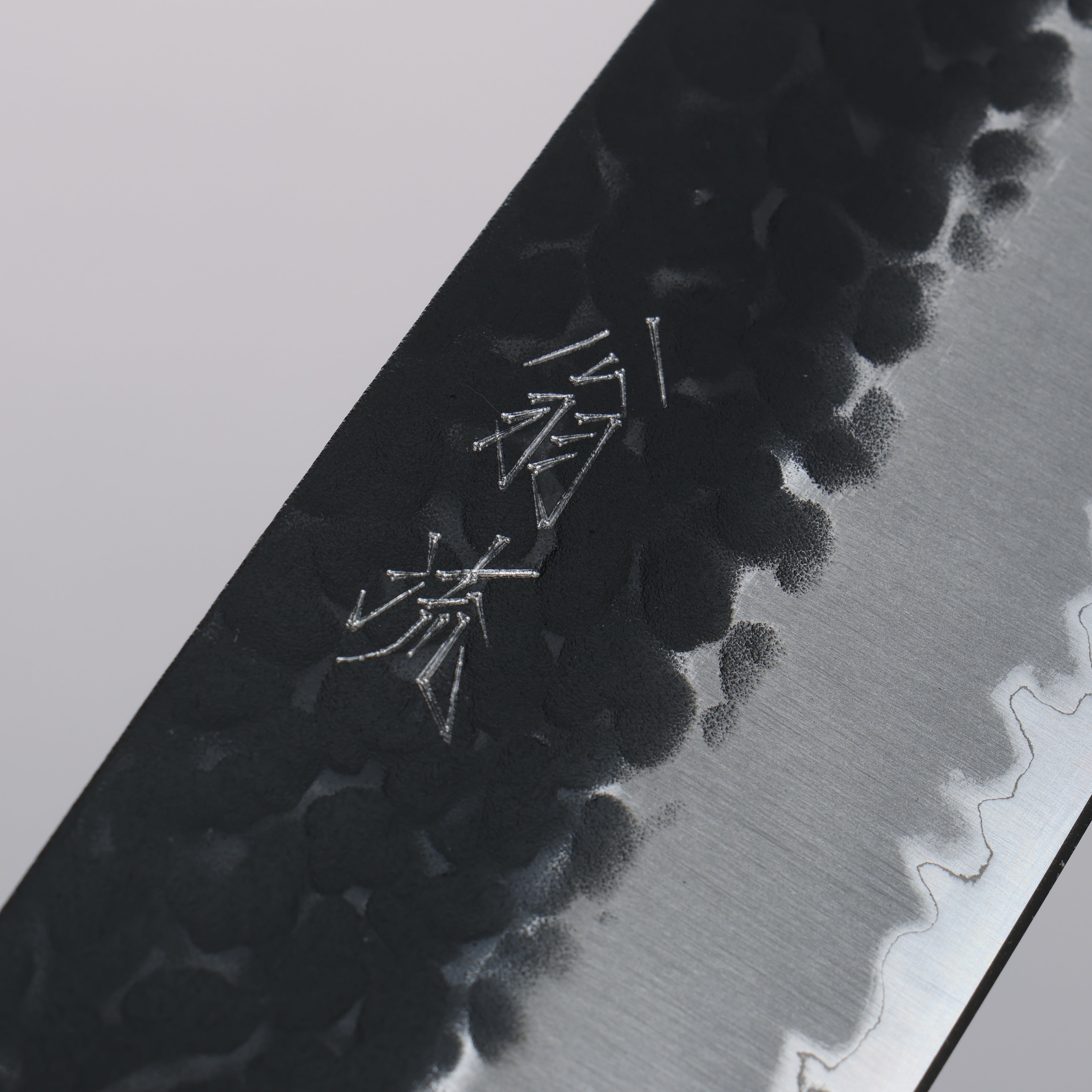 Premium OUL Blue Super Hammered Black Santoku Knife 165mm - Japanese Magnolia Wood Handle - Perfect for Slicing, Dicing & Chopping Vegetables, Meat & Fish