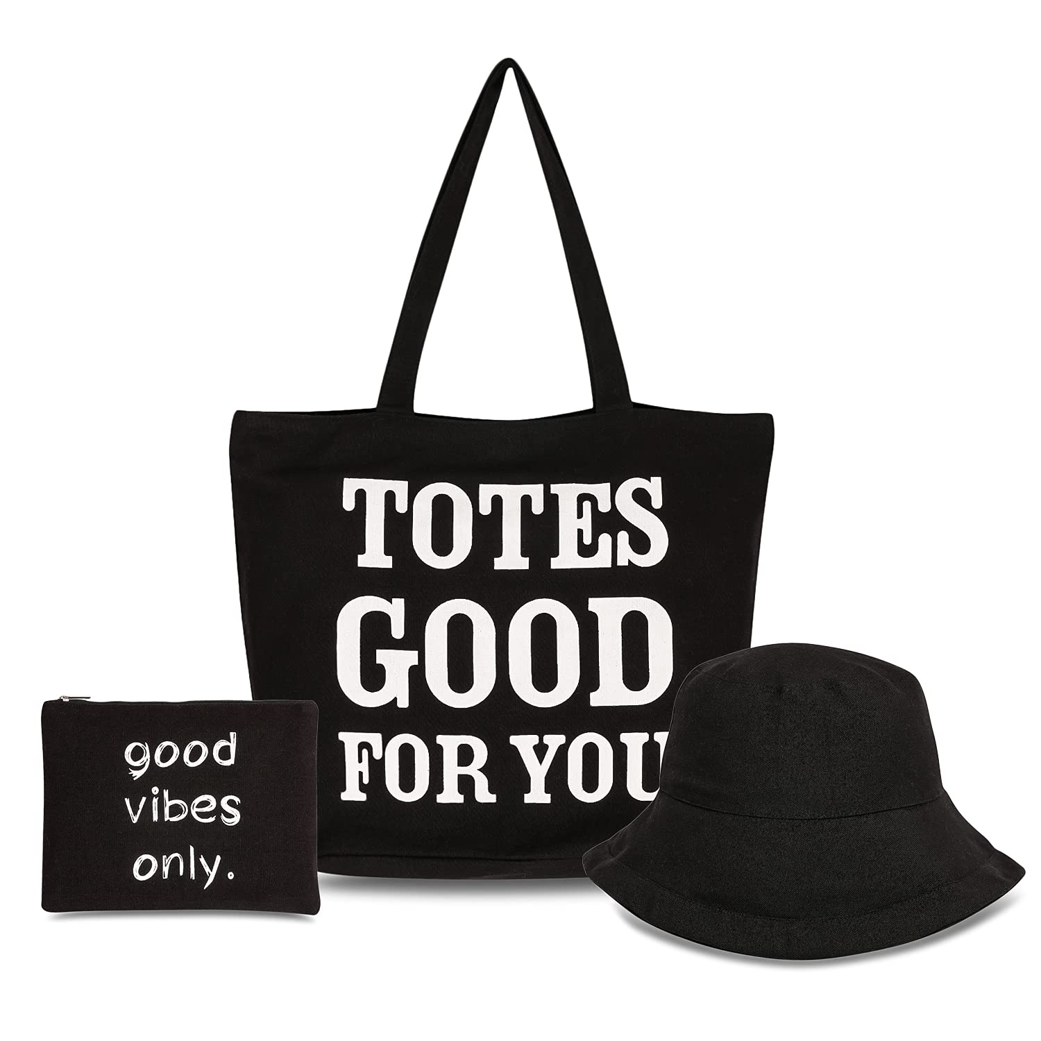 Lightweight Two-Tone Combo Tote Bag - Versatile Shopping & Shoulder Bag for Women | Perfect for Crafts, Travel & Daily Use | Includes Zipper Pouch & Bucket Hat | Cute Gift Idea