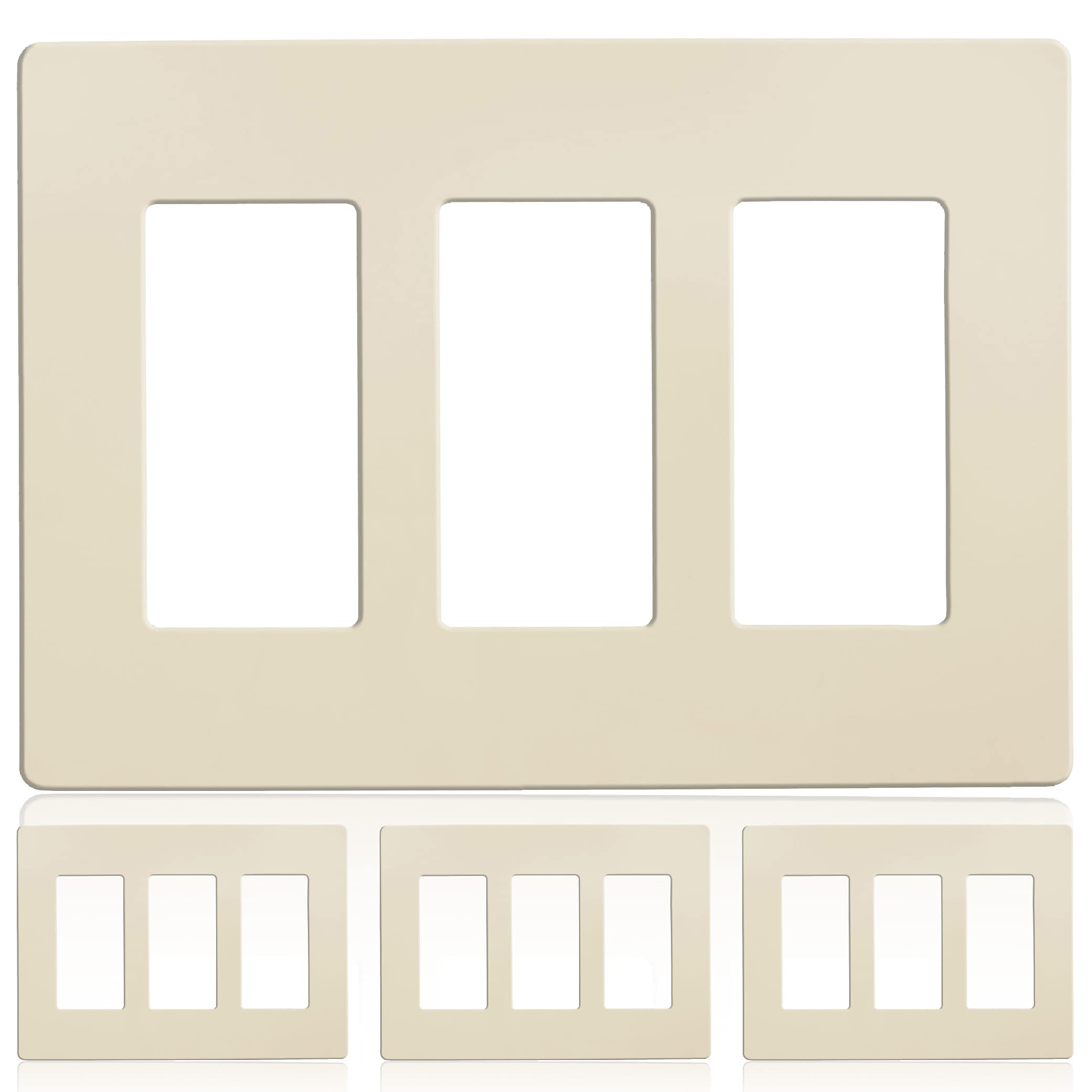 Faith 3-Gang Screwless Wall Plate Outlet Covers - Child Safe, Fits GFCI, USB, Dimmers & Lighting Controls, ETL Listed, Ivory (4-Pack) - Perfect for Home, Office & Nursery Safety