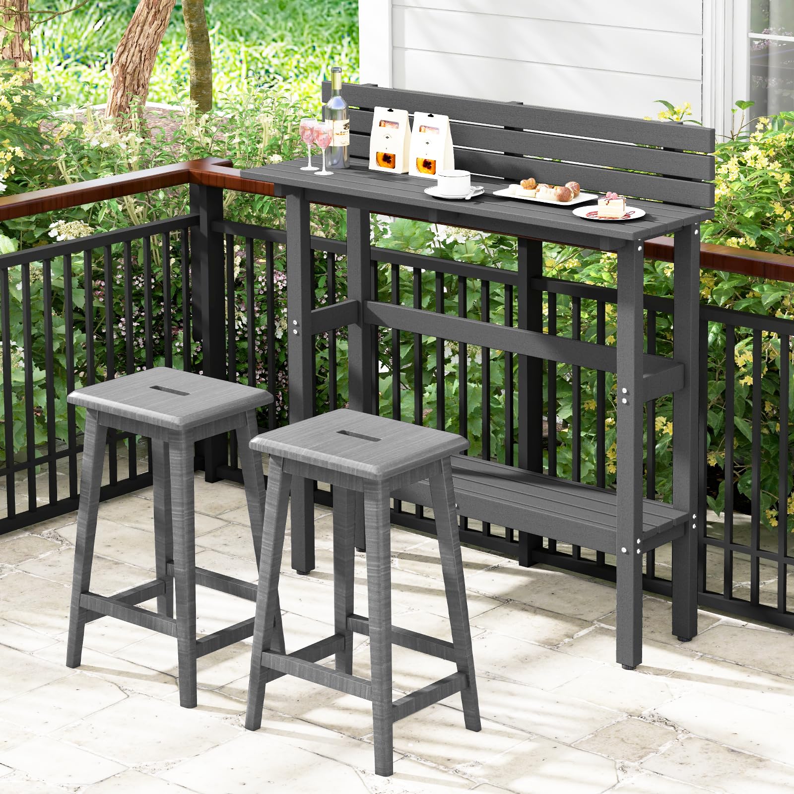 Tangkula 48 Inch Outdoor Bar Table with Storage Shelf - Adjustable Height Patio Pub Table, All-Weather Counter Height Dining Table for Hot Tub, Garden, Backyard & Small Spaces (Gray) | Perfect for Entertaining, Relaxing & Outdoor Dining
