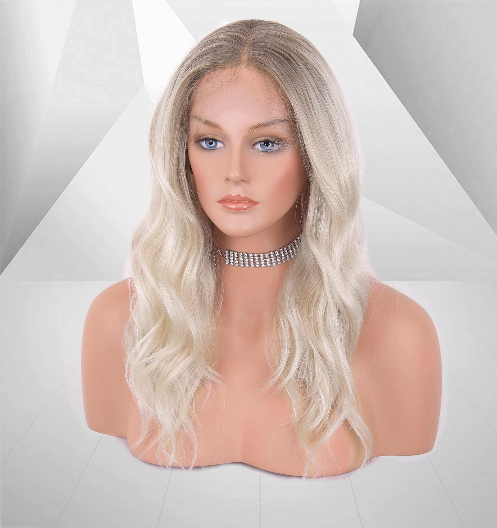 VEDAR Blonde Wigs 613 - Platinum Blonde Lace Front Wig with Middle Part | Ombre Synthetic Hair Short Wig for Cosplay, Daily Wear & Costume Parties (VEDAR-026)
