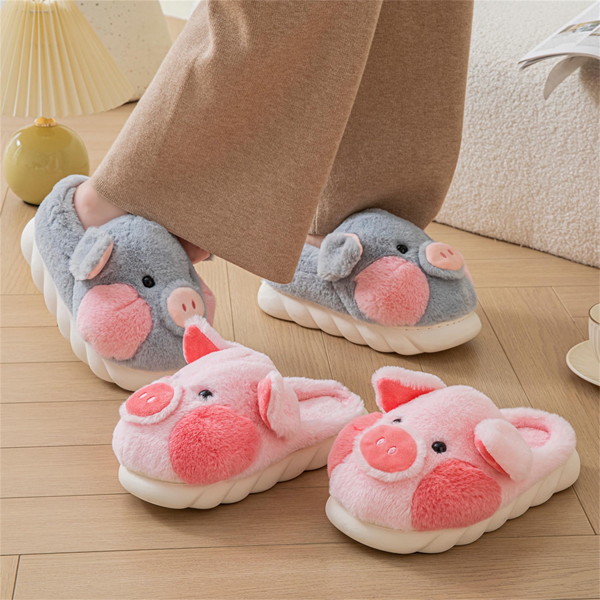 YILANLAN Cozy Adult Cotton Pig Slippers - Soft Plush Animal House Shoes for Women & Men - Perfect for Home, Lounge & Indoor Comfort