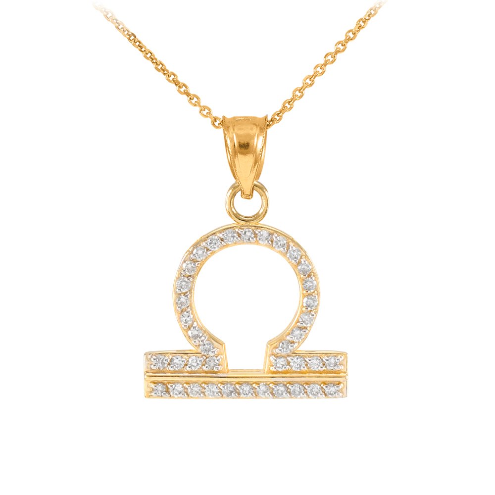 14K Yellow Gold Diamond Libra Zodiac Pendant Necklace for Women - Elegant High Polish Horoscope Jewelry Gift for Birthday, Anniversary & Special Occasions