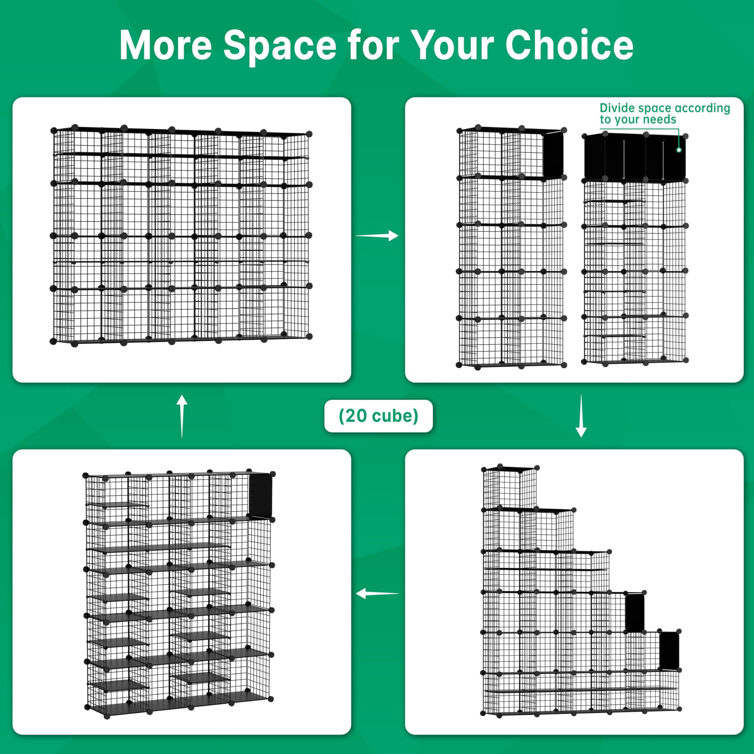 Wire Cube Storage Organizer - 20 to 23 Cubes Expandable Metal Grid Shelf Unit for Closet, Bedroom, Living Room & Office Organization | Space-Saving Storage Solution for Home & Workspace