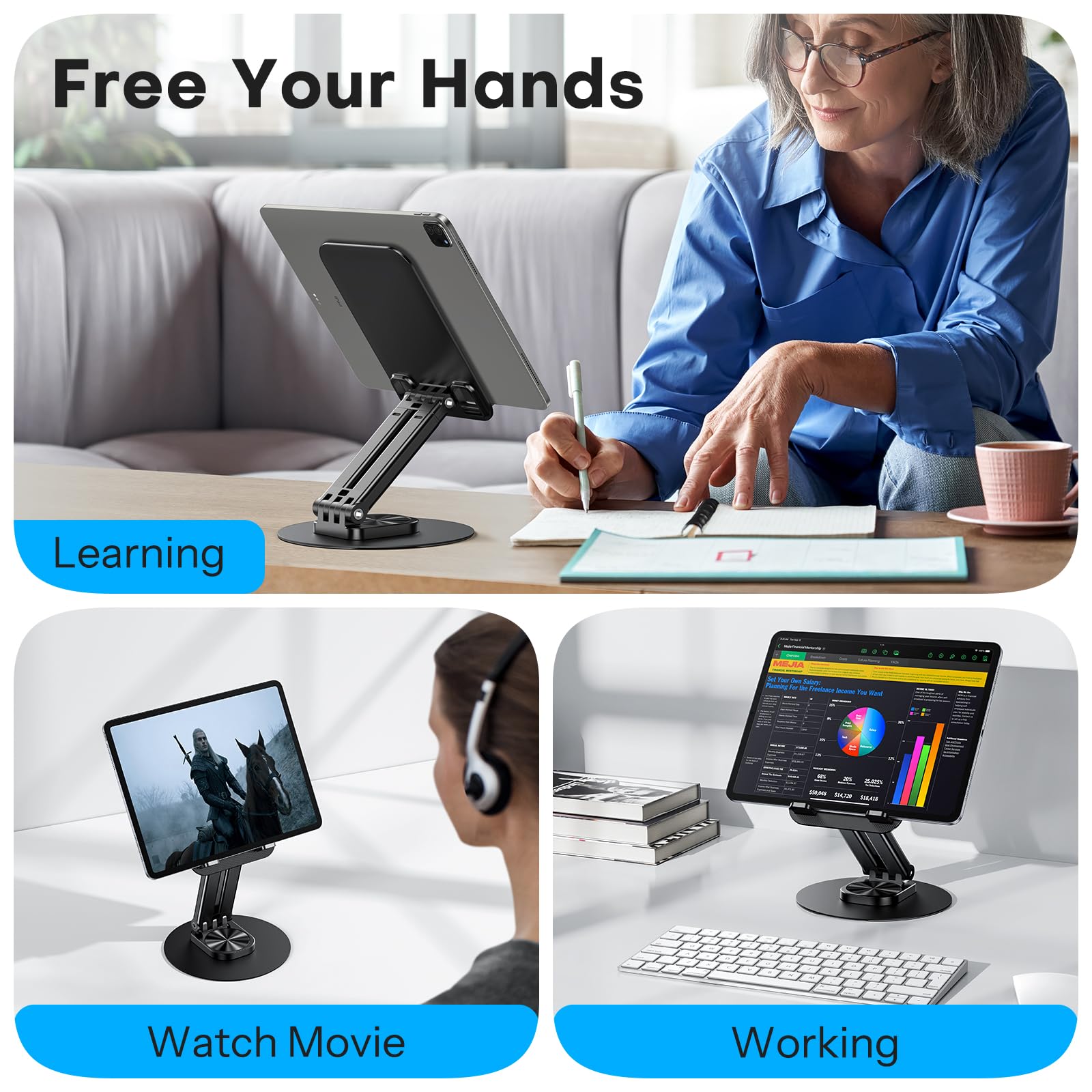 OMOTON Adjustable Tablet Stand Holder for iPad Pro 11/10.2/13/Air/Mini, Kindle & 4-15.6