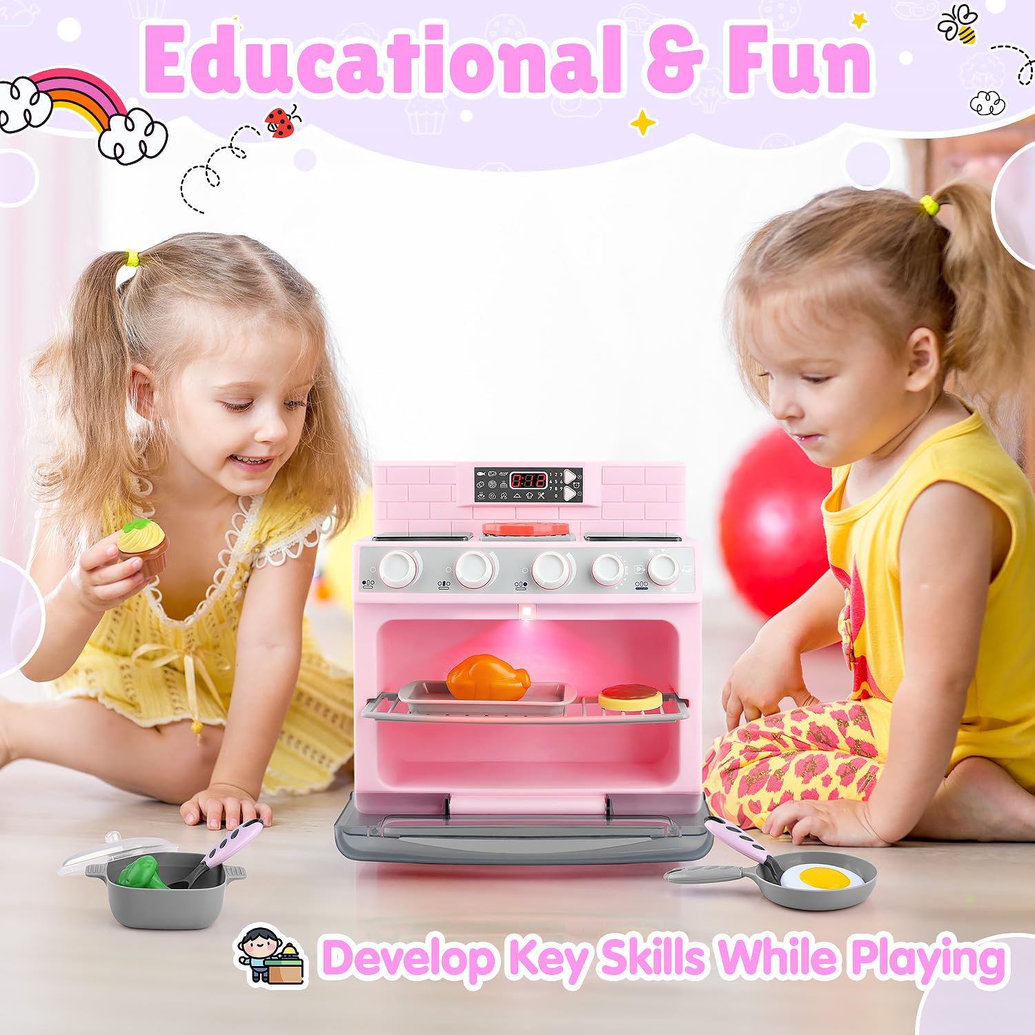 Best Kids Play Kitchen Set - PLAY Toy Oven with 11 Realistic Accessories, Cooking Sounds & Lights | Pretend Play Cooking Toy for Toddlers Ages 3+ | Perfect Gift for Girls & Boys | Great for Birthday, Christmas & Role Play Fun