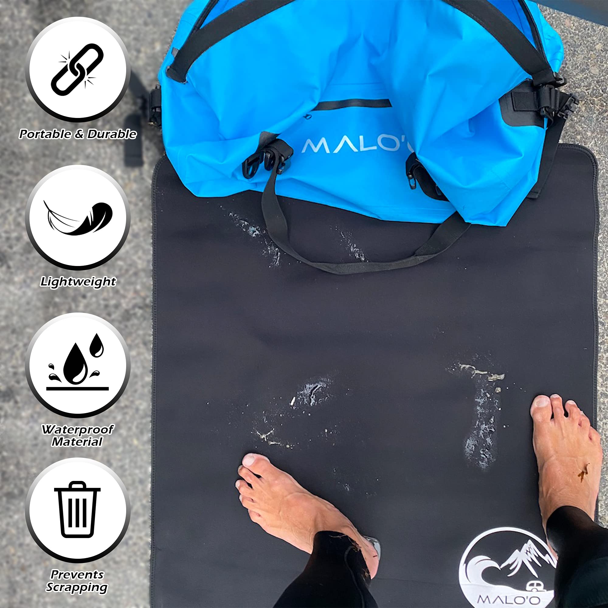Malo'o Neoprene Wetsuit Changing Mat - Waterproof Scuba & Camping Mat - Portable Outdoor Changing Mat for Surfing, Swimming, Beach, Yoga & Travel - Quick-Dry & Lightweight Design