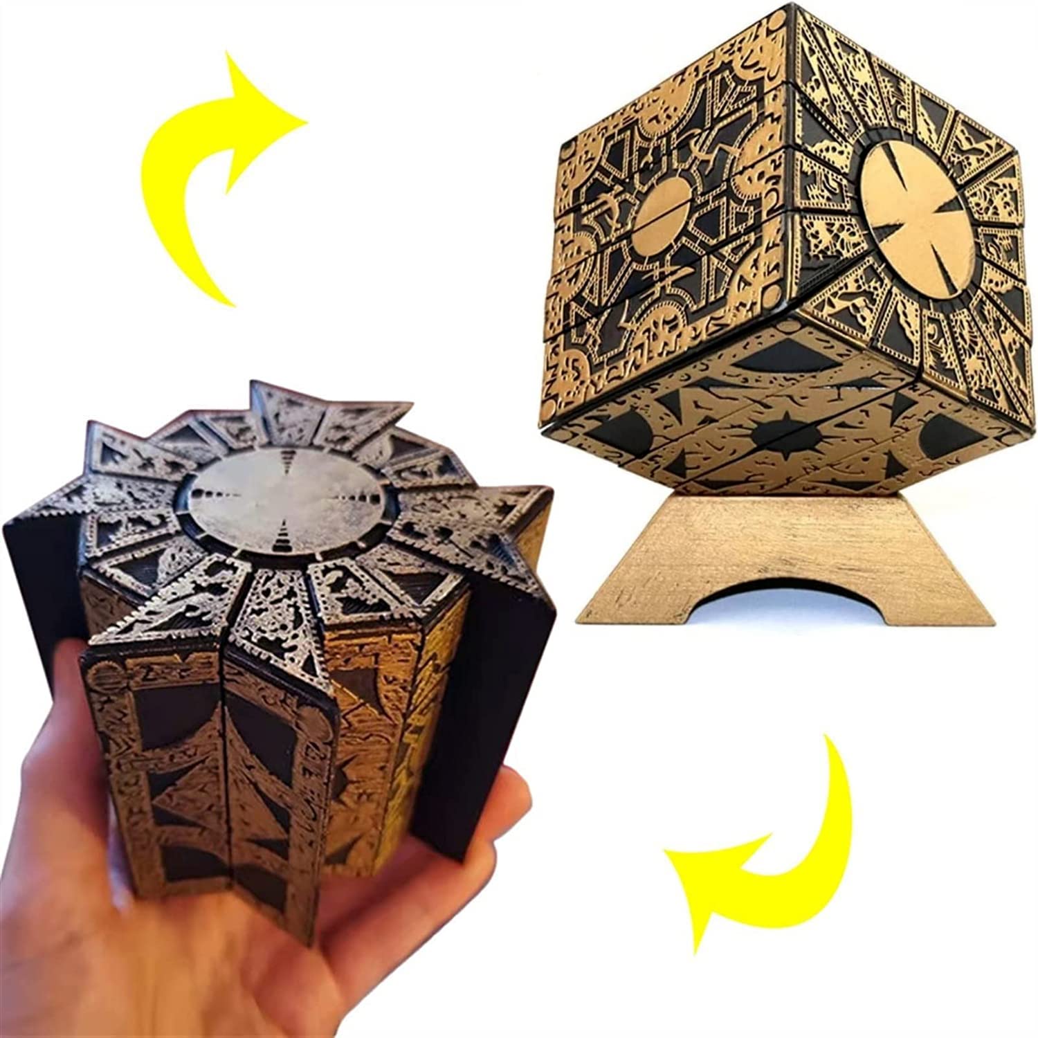 SUIZU Detachable Hellraiser Puzzle Box - Functional Deformation Lock Puzzle Box with Base (Standard) | Perfect for Escape Rooms, Brain Teasers & Horror Movie Collectibles