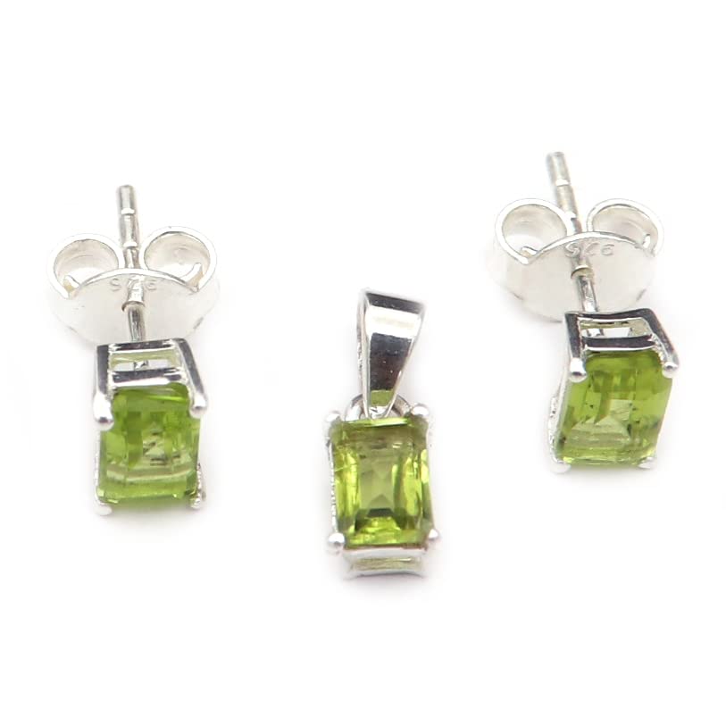 Peridot Gemstone 925 Sterling Silver Stud Earrings with Pendant Set - Handmade Jewelry for Women, Gift for Birthday, Anniversary & Special Occasions