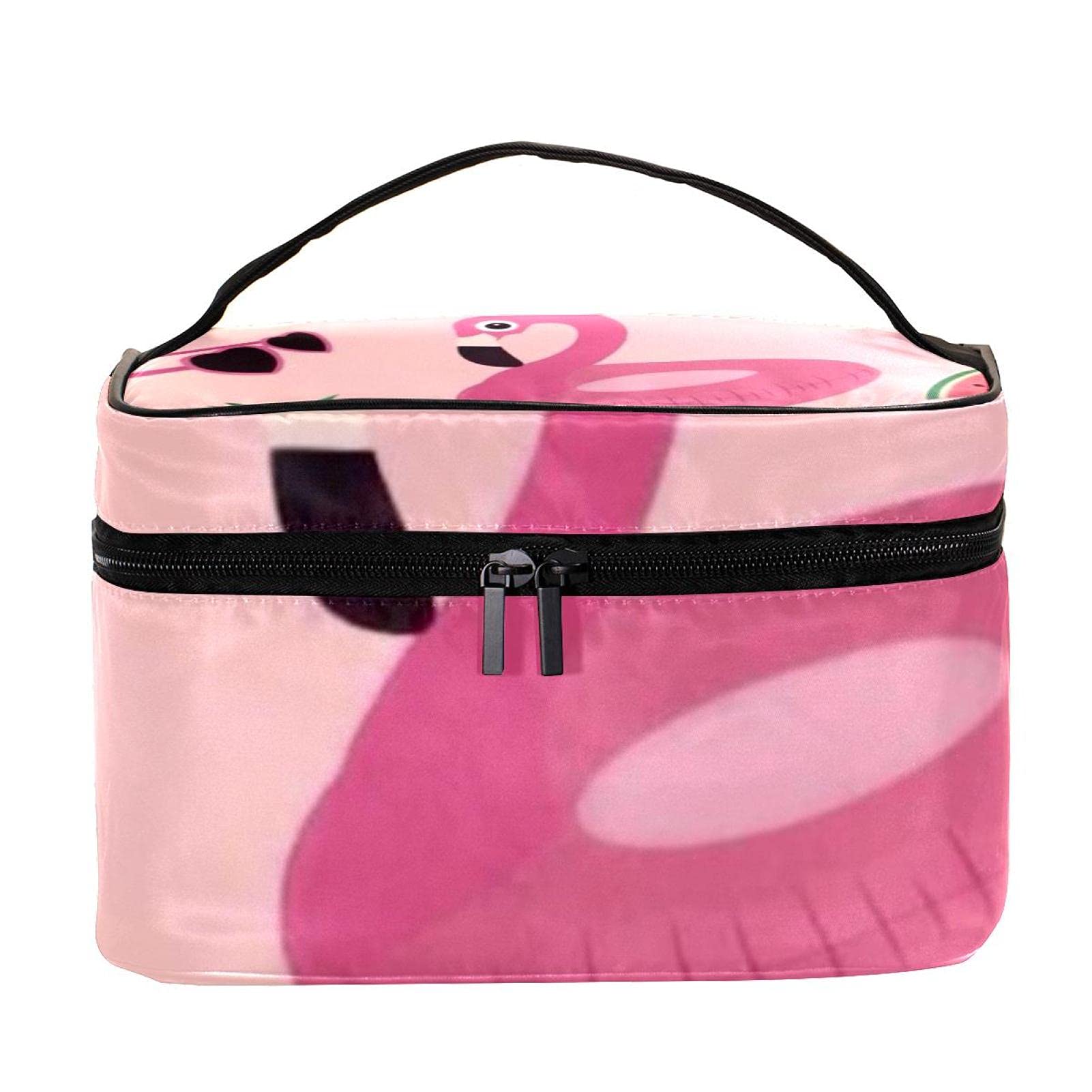 Stylish Tropical Flamingo Pineapple Watermelon Print Sunglasses & Large Cosmetic Travel Bag Set - Waterproof Makeup Case Organizer with Zipper for Women & Girls | Perfect for Beach Vacations, Pool Parties & Summer Travel Accessories
