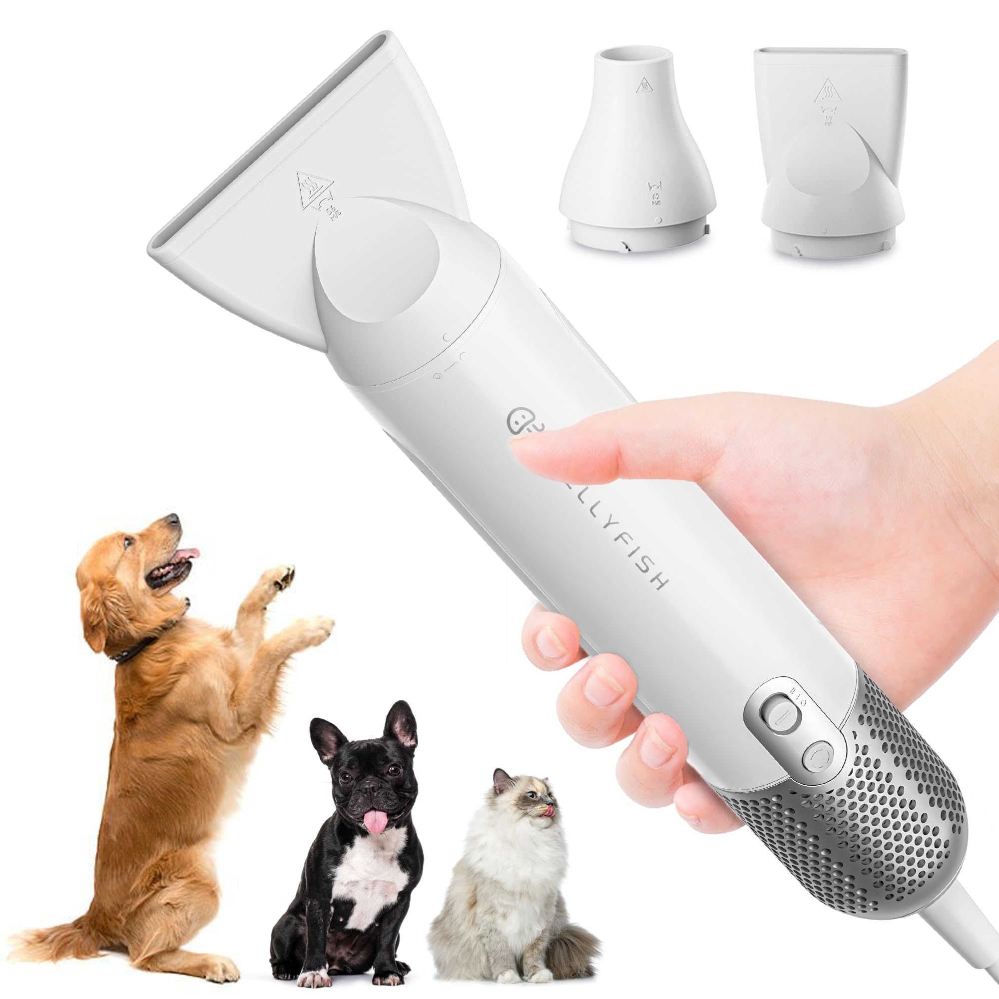 Jellyfish Dog Hair Dryer - Lightweight Handheld Pet Grooming Blower with 2 Speeds & 4 Temperature Settings, High Velocity for Fast Drying (1.21 lb) - Perfect for Travel & Home Grooming