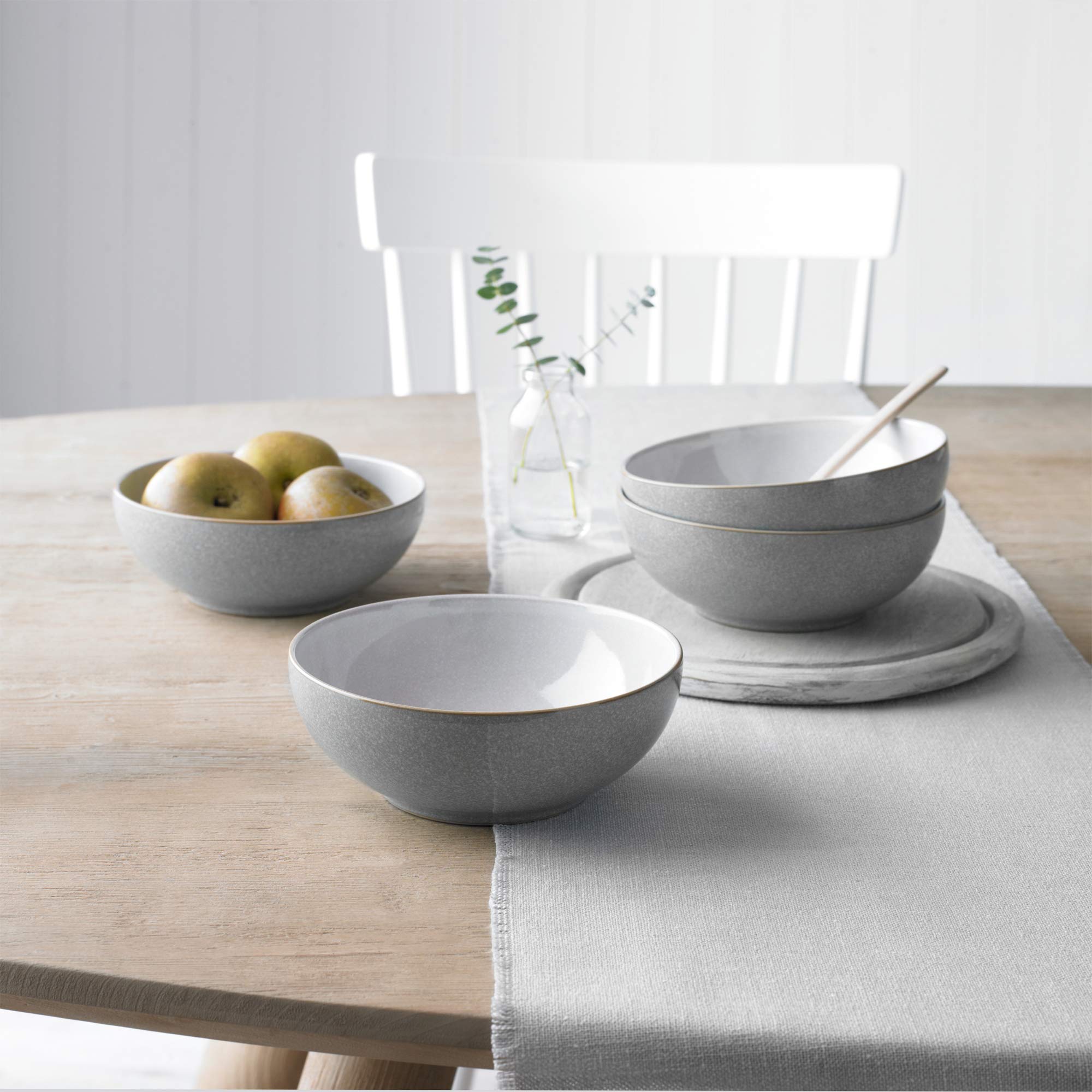 Denby Elements Light Grey Cereal Bowls Set of 4 - 17cm (820ml) Microwave & Dishwasher Safe Stoneware - Crack Resistant Ceramic Tableware for Breakfast, Soup, Salad - Perfect for Home, Restaurant & Daily Use
