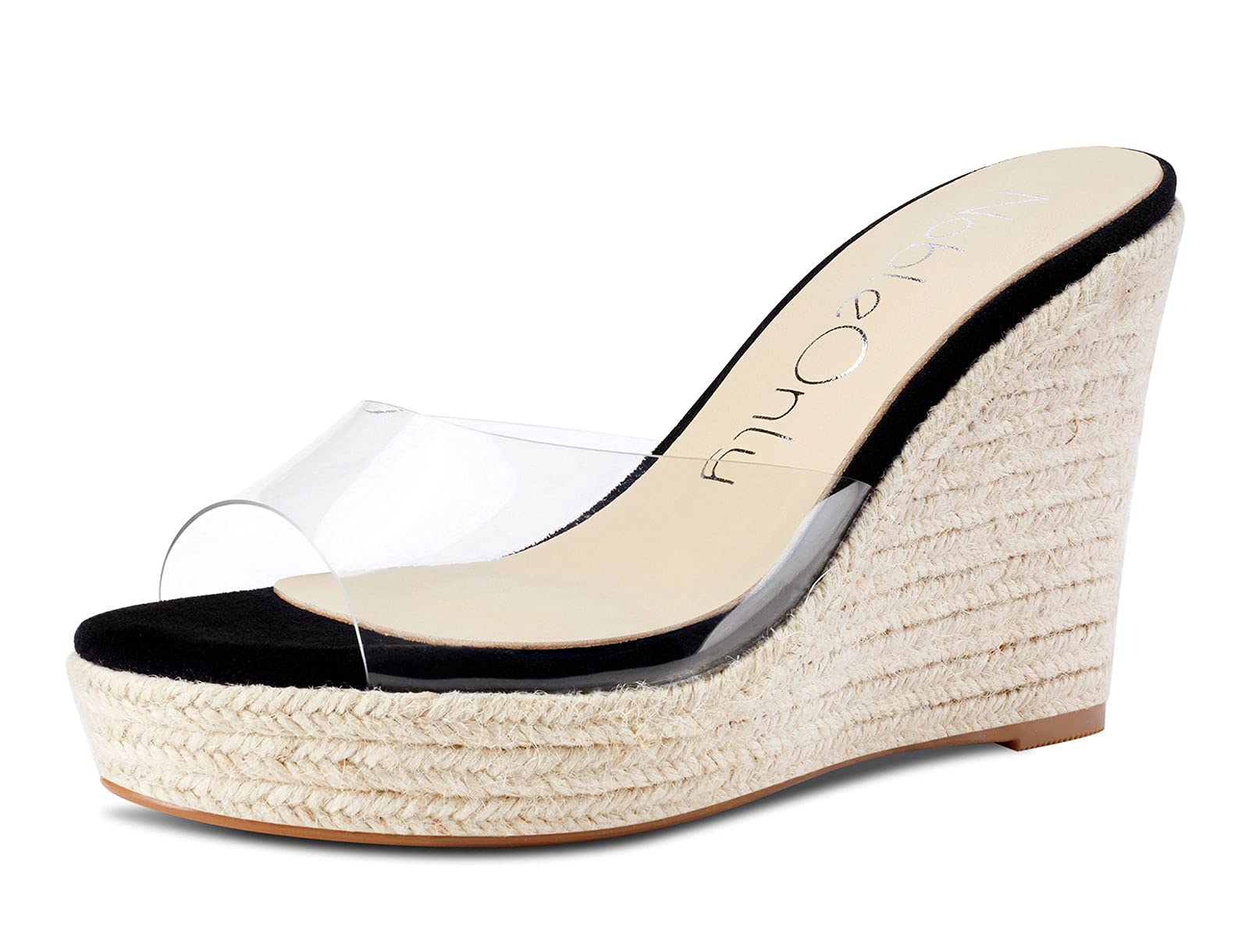 NobleOnly Women's Clear Transparent High Heel Platform Wedge Sandals - 10CM Comfortable Leather Lined Slip-On Office Shoes for Work, Party & Special Occasions