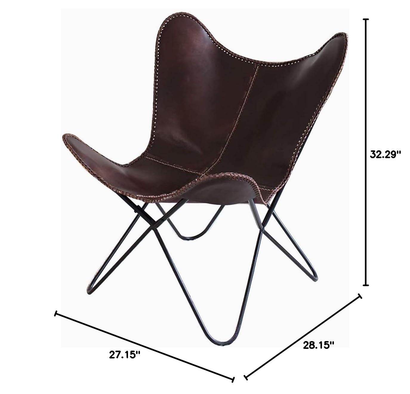 Genuine Leather Butterfly Chair - Handmade Accent Armchair with Iron Frame, Comfortable Lounge & Recliner, Hand-Stitched Industrial Design - Perfect for Living Room, Patio, or Office Relaxation